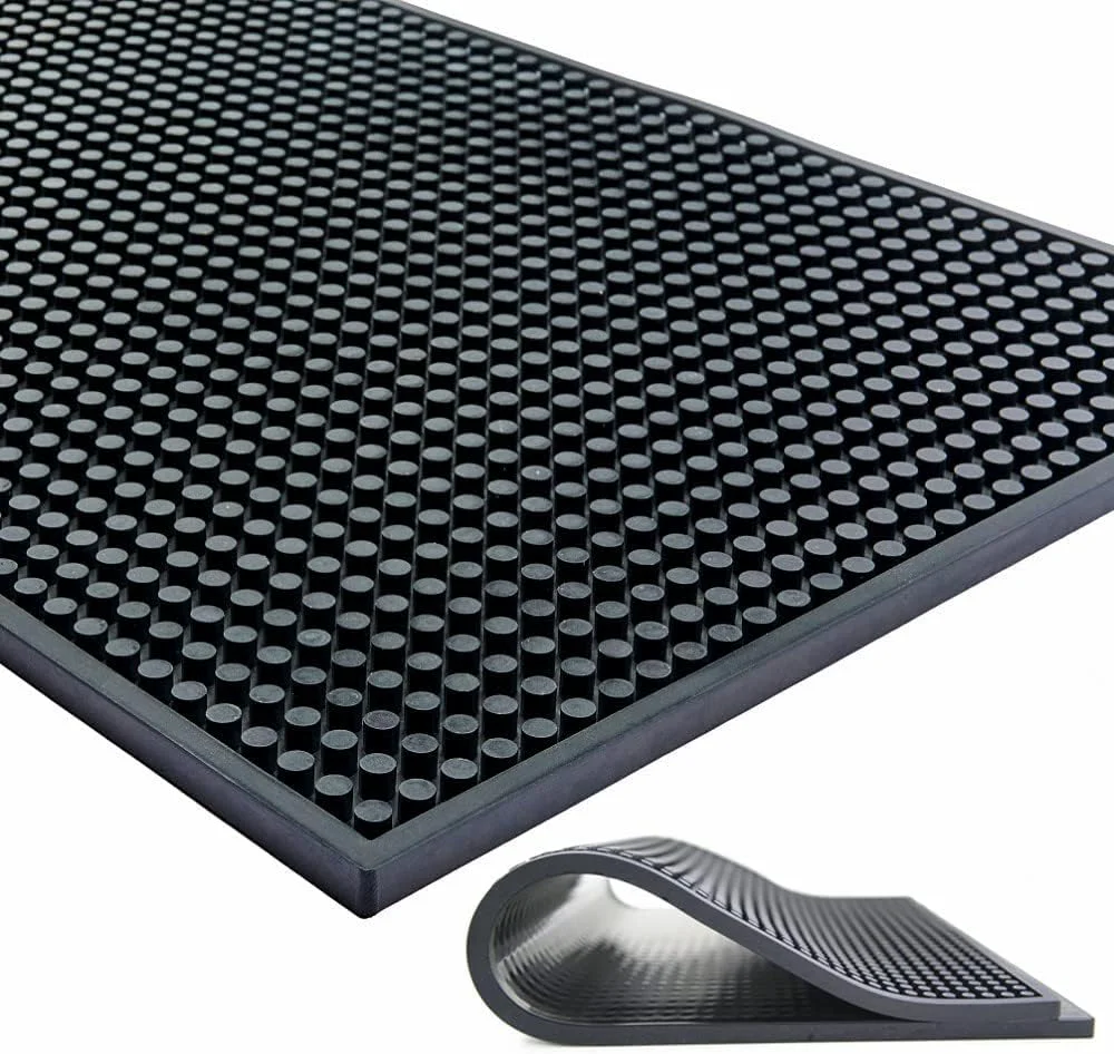 Detailed Large Size Thicker Bar Mat for Countertop Dish Drying Mat Coffee Bars Tea Bar Under Sink Storage Mat 12X24'' Black Smooth