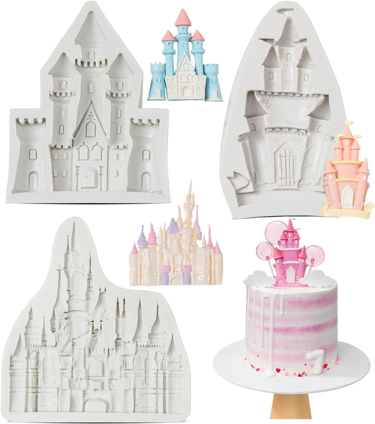 Expertly Made Kalaien Castle Silicone Mold 3Pcs Set Castle Cake Fondant Molds Princess Chocolate Molds Castle Silicone Mirror Mould for Cake Decorating FTM5036 Superior