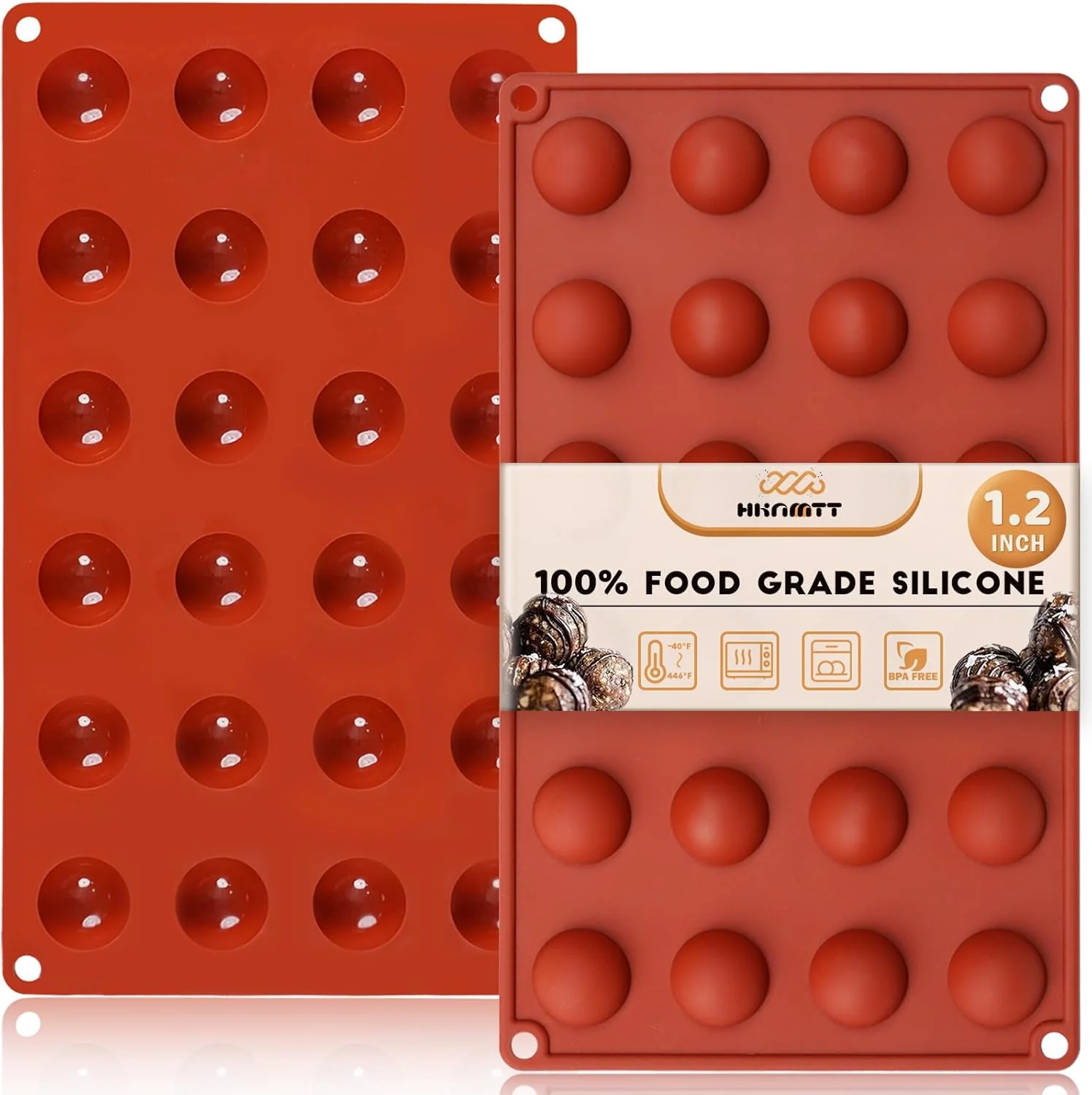 Soft Hknmtt Silicone Semi-Sphere Molds 24 Cavities 2-Pack 1.2 for Chocolate Truffles Jelly Fat Bombs Gelatina Fine