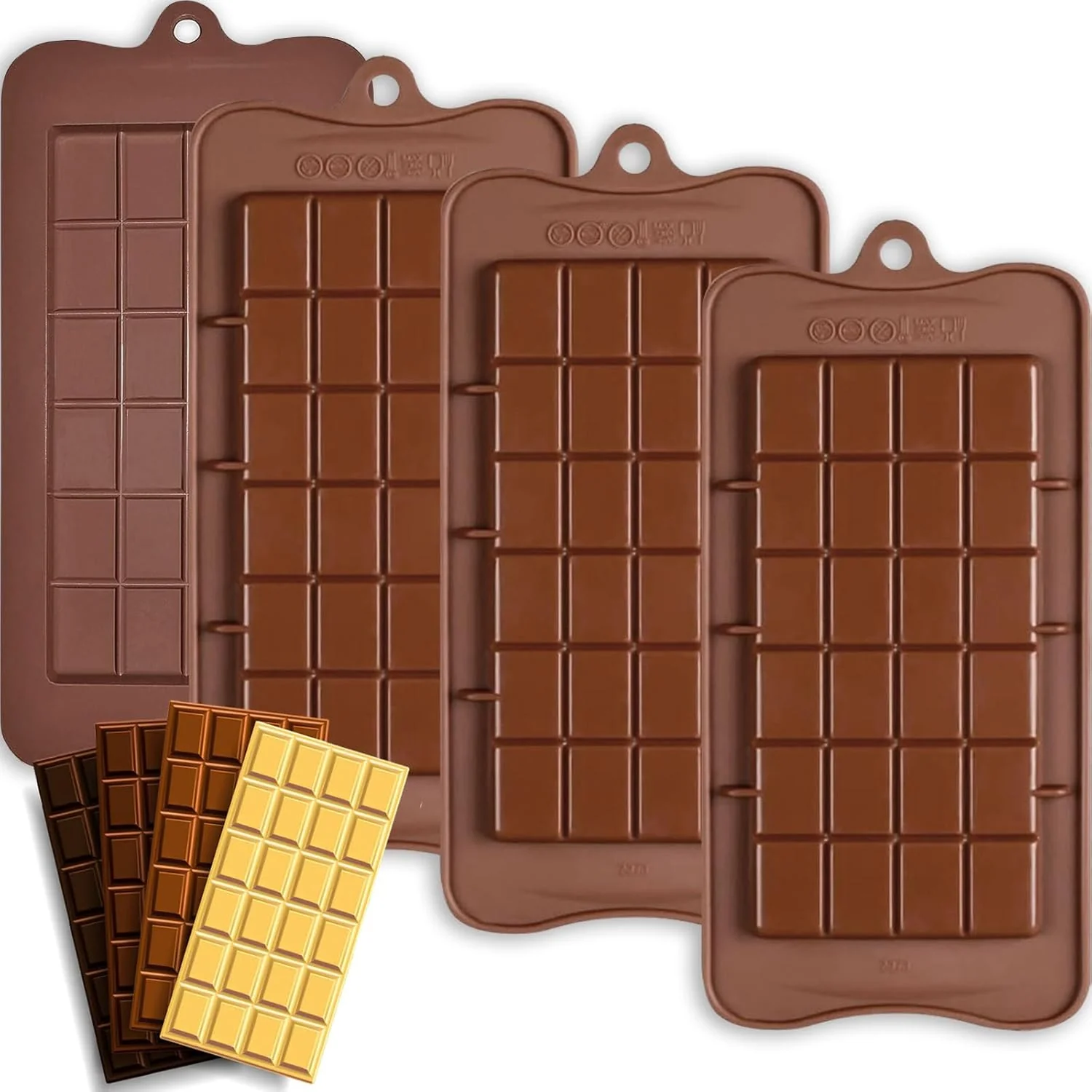 Detailed Hknmtt Chocolate Bar Molds Silicone Classic 4 Pack Snap Candy Bars Making Mould Set Secure