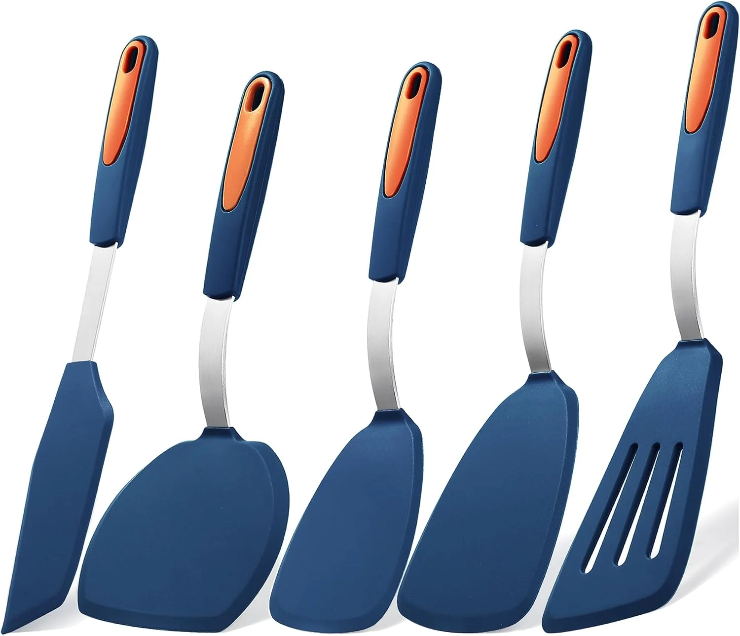 Responsible To encounter 5 Pieces Silicone Spatula Set Non-Stick Silicone Turner Spatulas Heat Resistance Cooking Utensils Flip Turner for Fish Egg Pancake Navy Blue Elite