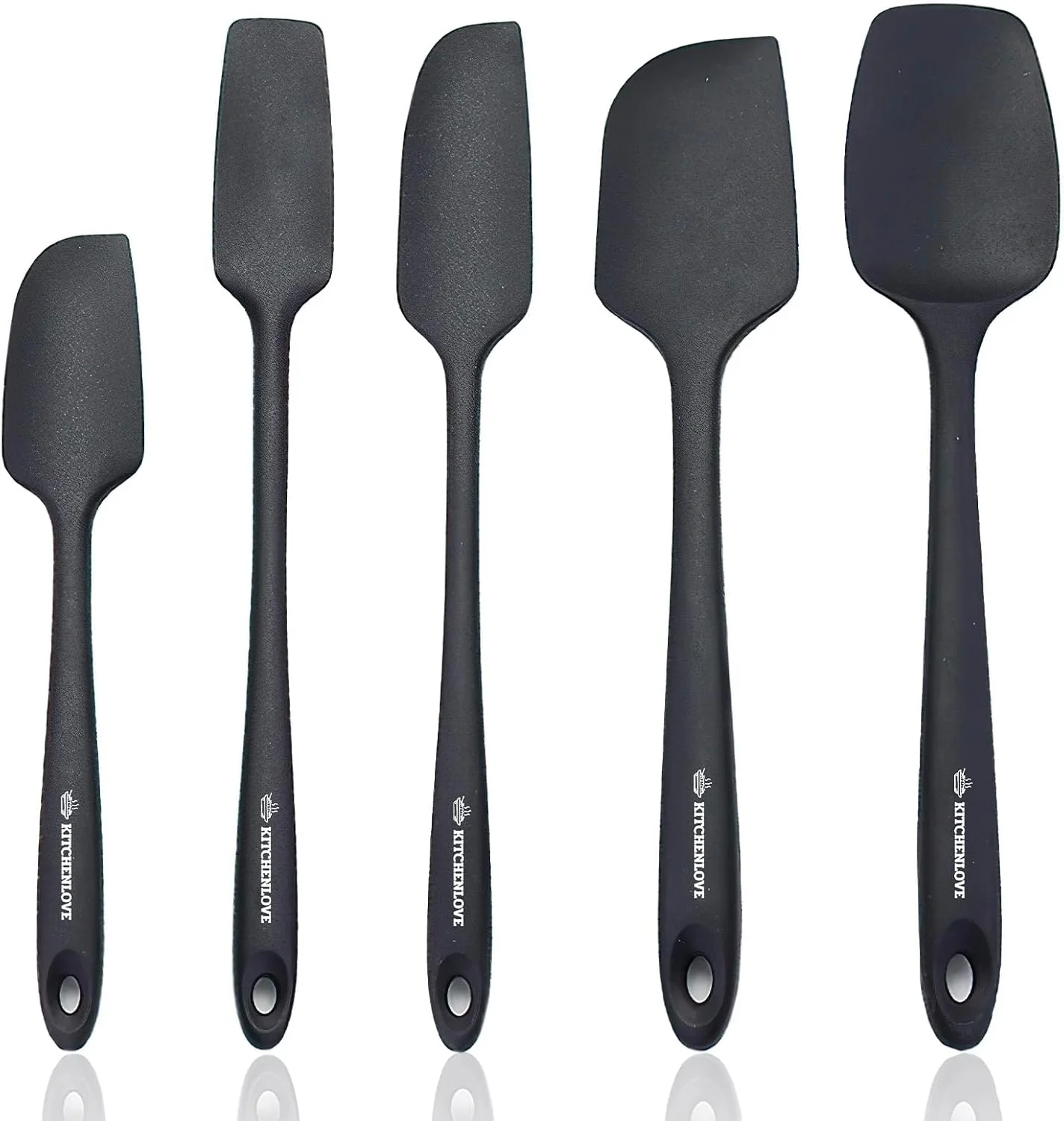 Reusable Kitchenlove Premium 600°F Heat Resistant 5 Piece Silicone Spatula Set for Baking Cooking Mixing - Non-Stick with High Grade S-Iron Steel Core Luxury