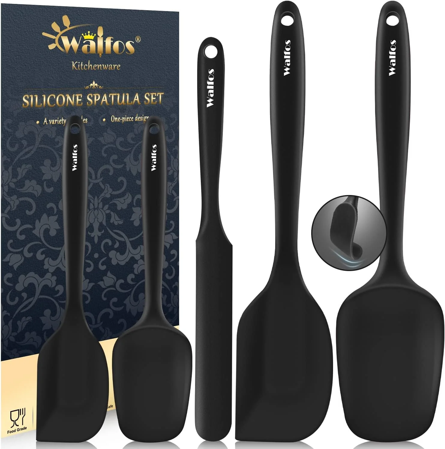 Trendy Walfos 600°F High Heat Resistant Silicone Spatula Set of 5- Food Grade Rubber Spatula Set for Baking Cooking amp Mixing - BPA Non Stick and Dishwasher Safe black Pure