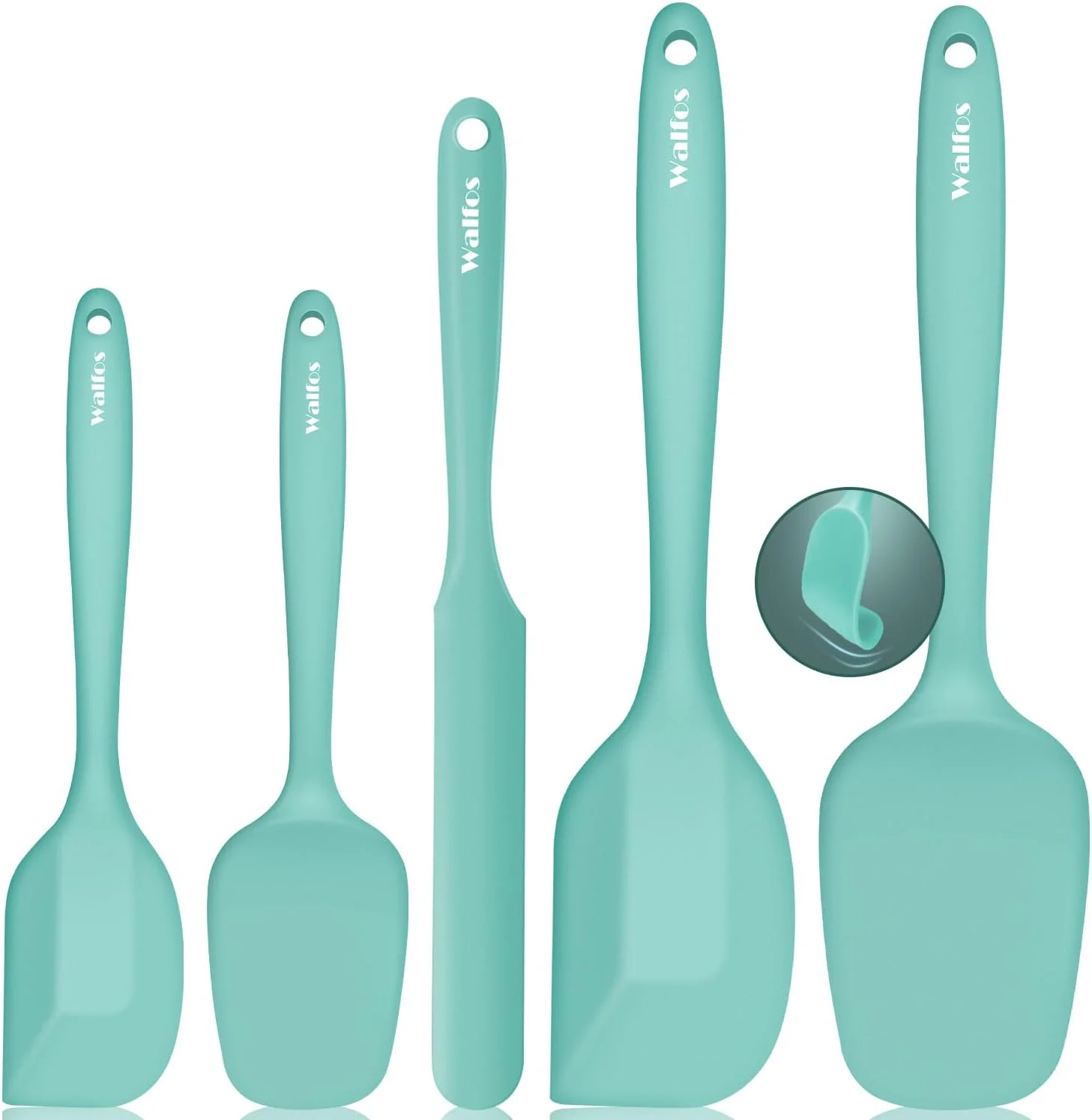 Flexible Walfos Silicone Spatula - 600°F High Heat Resistant Kitchen Spoon Spatulas（set of 5 Strong Steel Core and One-Pieces Design Easy-to-Use