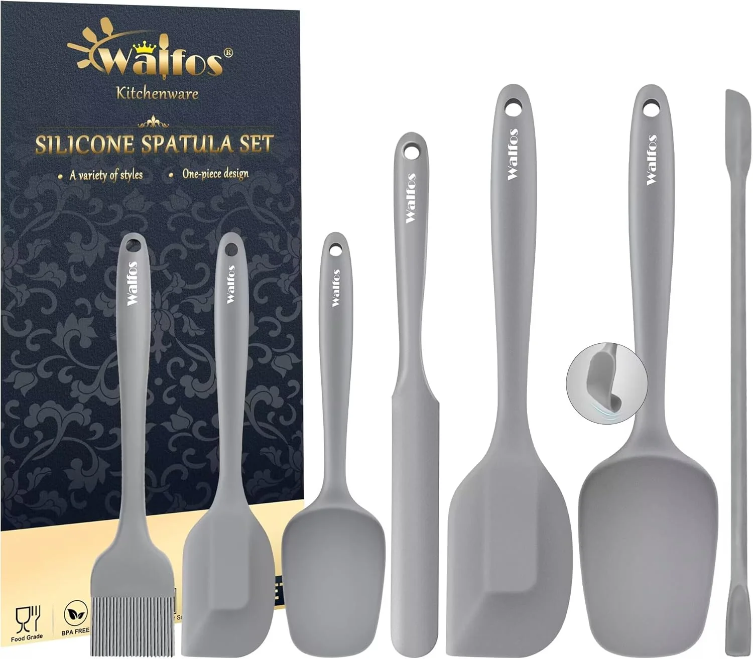 Excellent Walfos Silicone Spatula Set 7pcs - 600℉ Heat Resistant Silicone Scraper Spatulas with Stainless Steel Core Selected