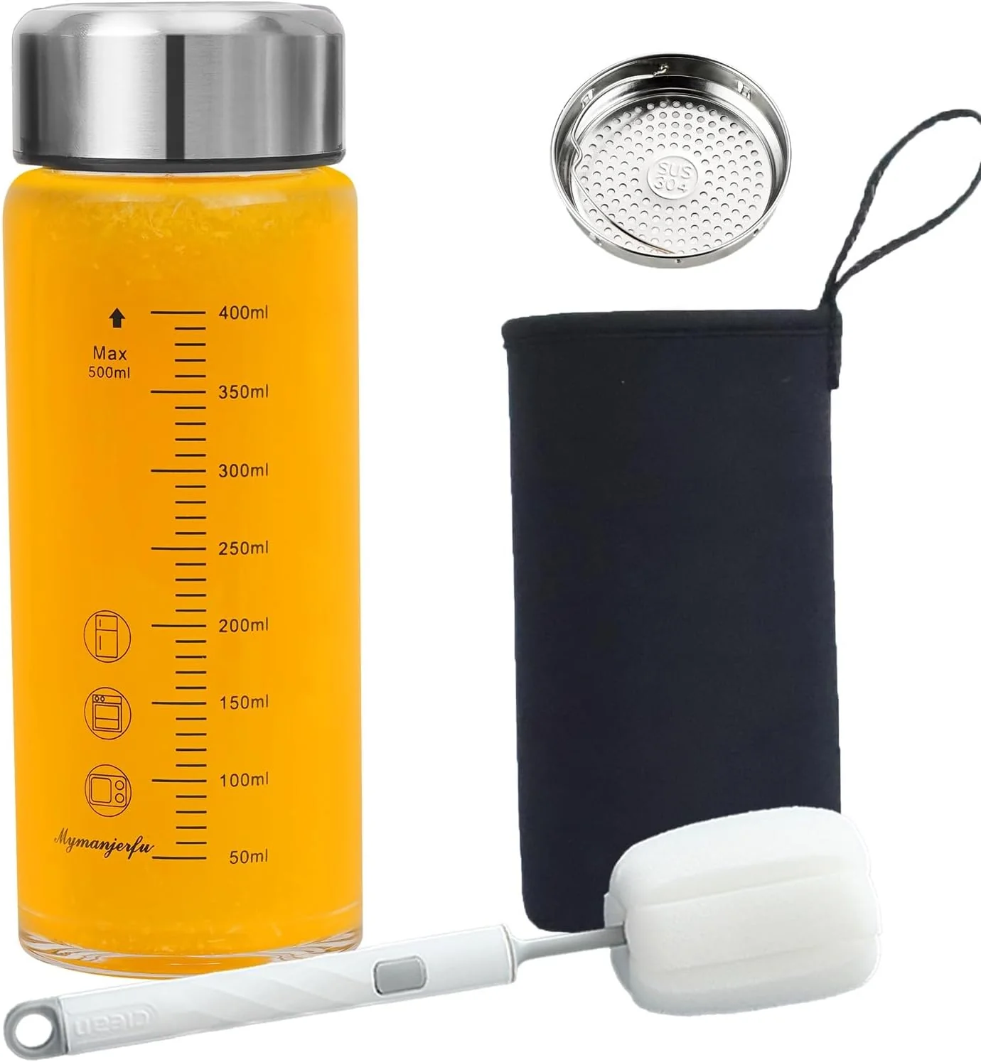 Healthy Glass Juice Bottles 16 oz - Wide Mouth Glass Water Bottles with Lids and Sleeve- for Juicing Smoothies Milk Protein Reusable Safe