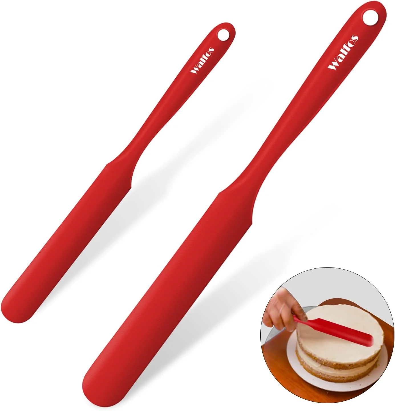 Genuine Walfos Silicone Jar Spatula - 600ºF Heat Resistant Kitchen Spatulas 2pcs Strong Steel Core One-Pieces Design Mixing Batter Cake Cream Spatulas Dependable