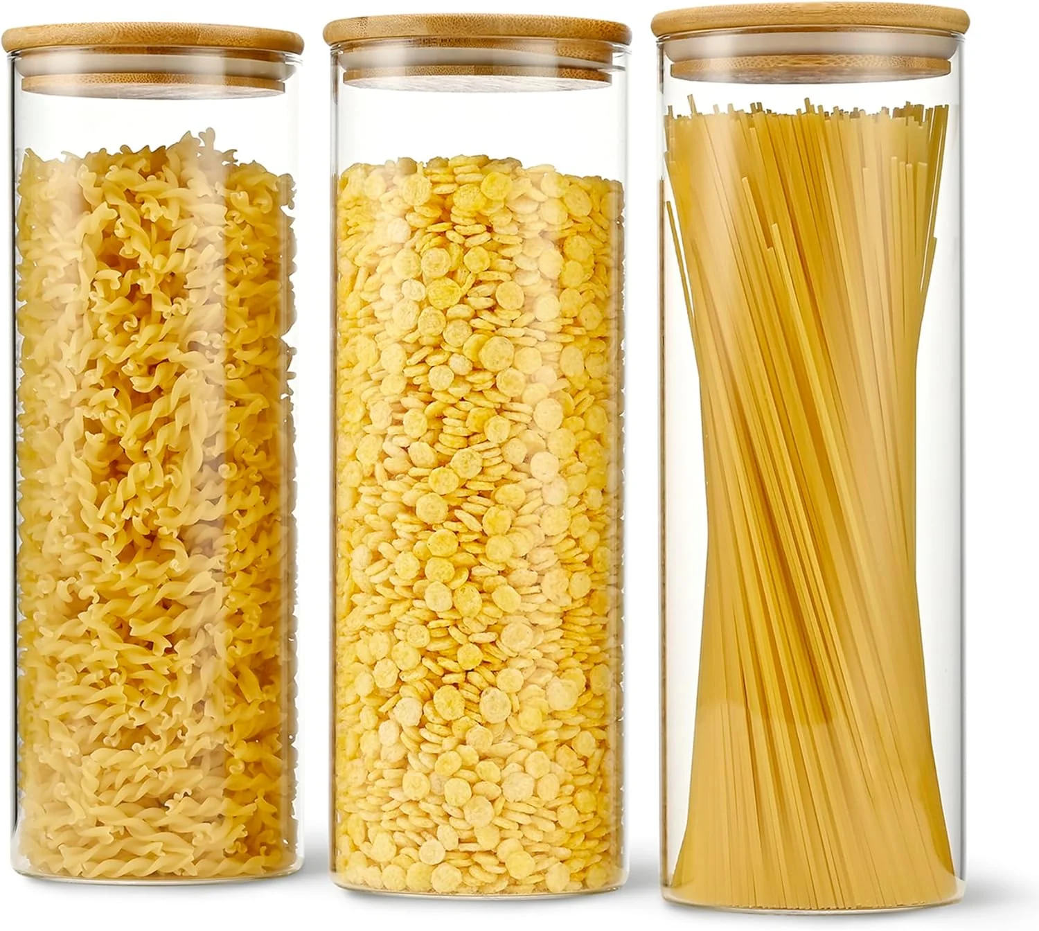 Efficient 70oz Straight cylindrical Airtight Storage Jars with Bamboo Lid Set of 3 Storage Container Glass Jars Kitchen Canister for Noodles Responsible