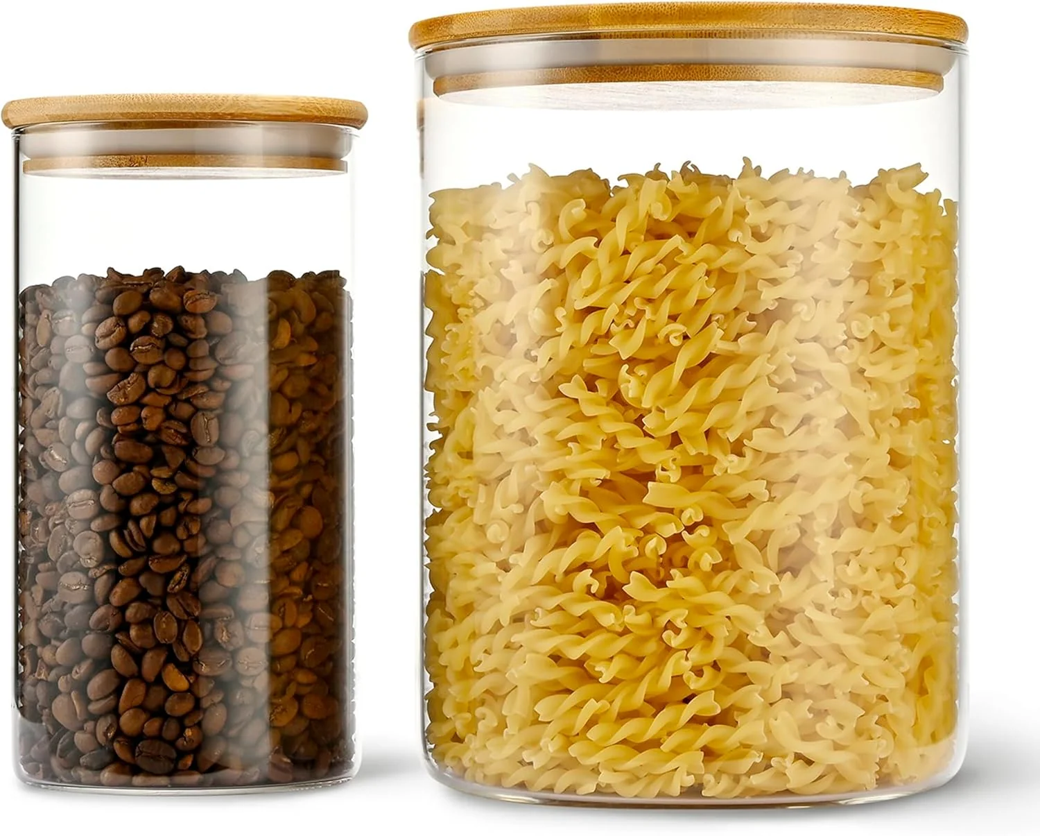 Safe 108oz 42oz Straight cylindrical Airtight Storage Jars with Bamboo Lid Set of 2 Large Storage Container Gallon Glass Jars for Flour Detailed