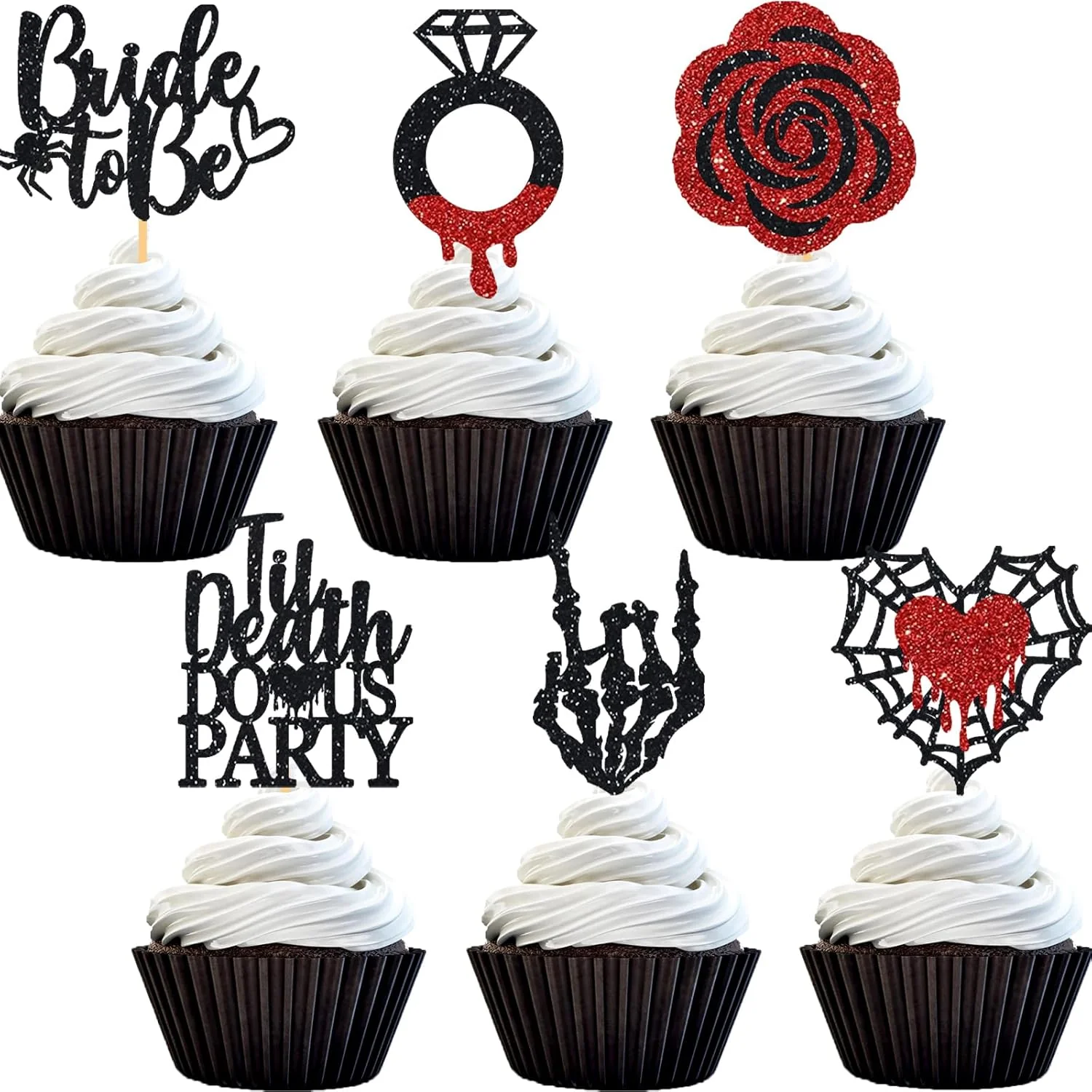Certified Halloween Bachelorette Cupcake Topper Bride To Be Ring Skeleton Hand Heart Blood Glitter Food Picks Horror Ghost Engagement Party Decoration Red Healthy
