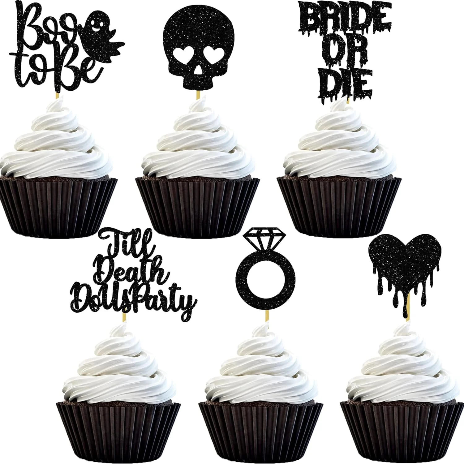 Dependable Halloween Bachelorette Cupcake Topper Boo To Be Ring Bride Or Die Skull Heart Blood Glitter Food Picks Horror Ghost Engagement Party Decorations Black Modern