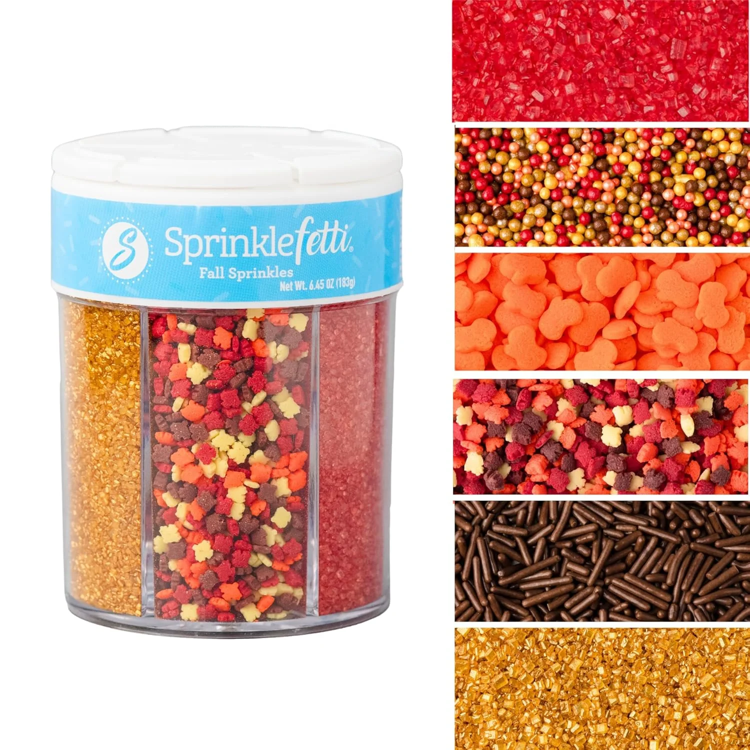 Optimized Sweets Indeed Sprinklefetti Fall 6-Cell Sprinkle Jar – 6 Assorted Fall Sprinkles Pumpkins Leaves Sugar Crystals Nonpareils Jimmies Cupcake Cake Decorations 6.45 oz Original Design