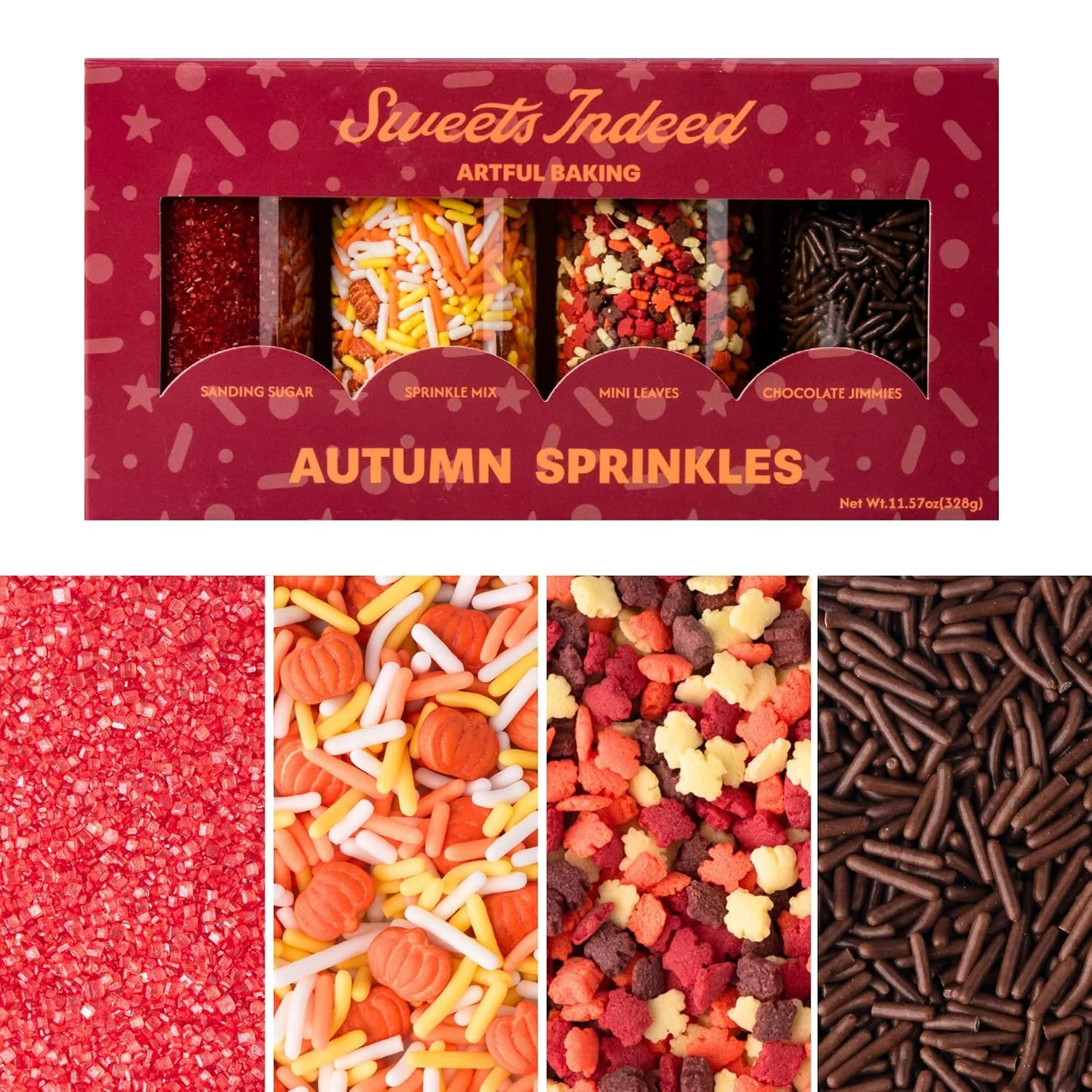 Convenient Sweets Indeed Fall Sprinkles 4 Pack Pumpkin amp Leaf Shapes 11.57 ounces Powerful