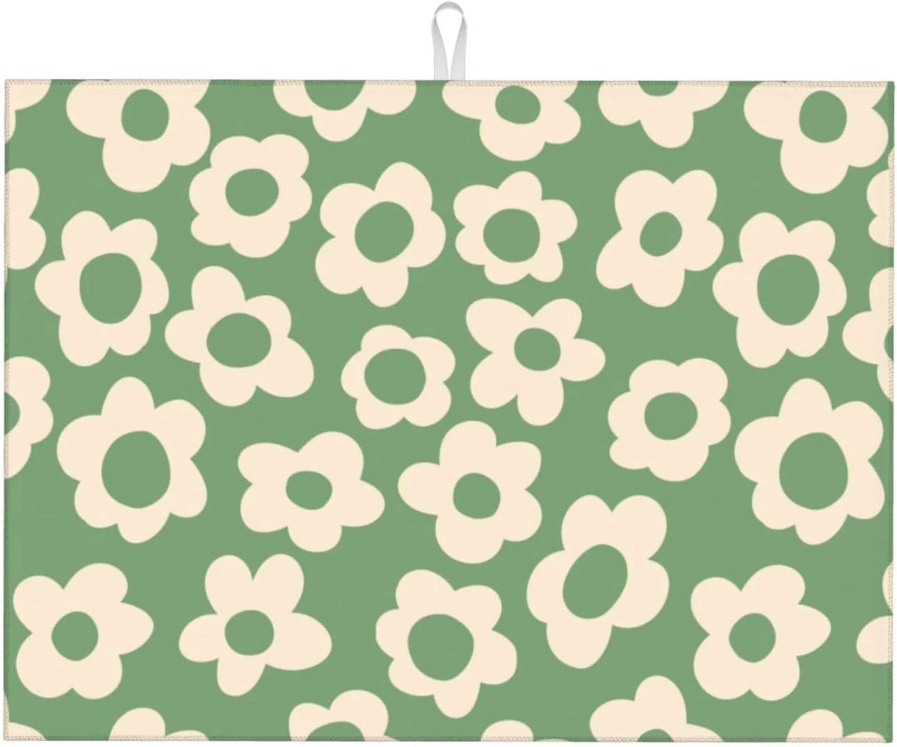 Professional Floral Kitchen Dish Drying Mat for Dishes 18x24 Inch Vintage Groovy Flowers Drying Mat White Daisy Dish Drainer Mat Super Absorbent Dish Rack Pad for Green