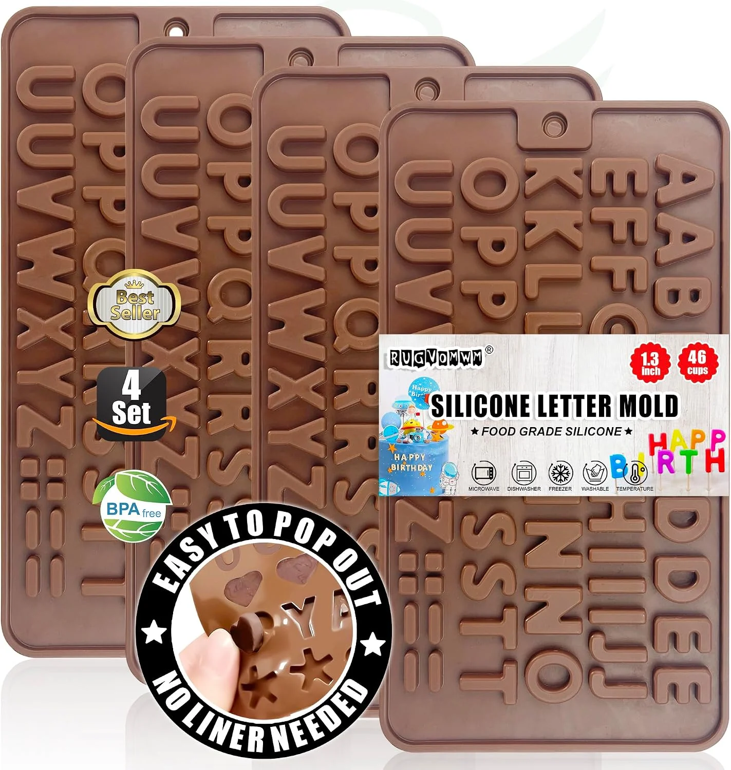 Premium Silicone Letter Mold Chocolate Molds - Non-Stick Letter Chocolate Mold Made of Food Grade Silicon for Cake Decoration Candy Chocolate Birthday Party - 4 Pack Trusted