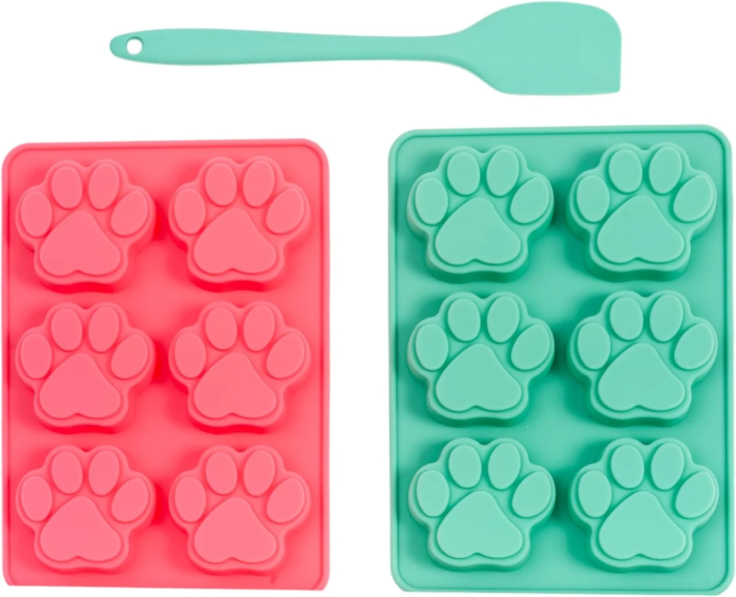 Healthy Country Living 3-Piece Silicone Baking Kit – Includes 2 Baking Trays 6-Cavity Paw Print Mold Spatula – Non-stick Silicone for Homemade Dog Treats Recyclable