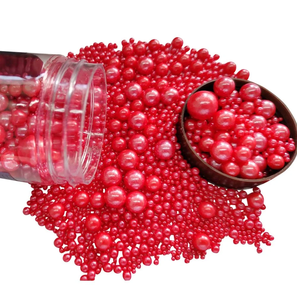 Original Design Edible Red Sugar Pearls Candy Sprinkles 120G 4.23Ounce Baking Cake Sprinkles Cupcake and Cake Topper Cookie Decorations Wedding Party Valentines Fast