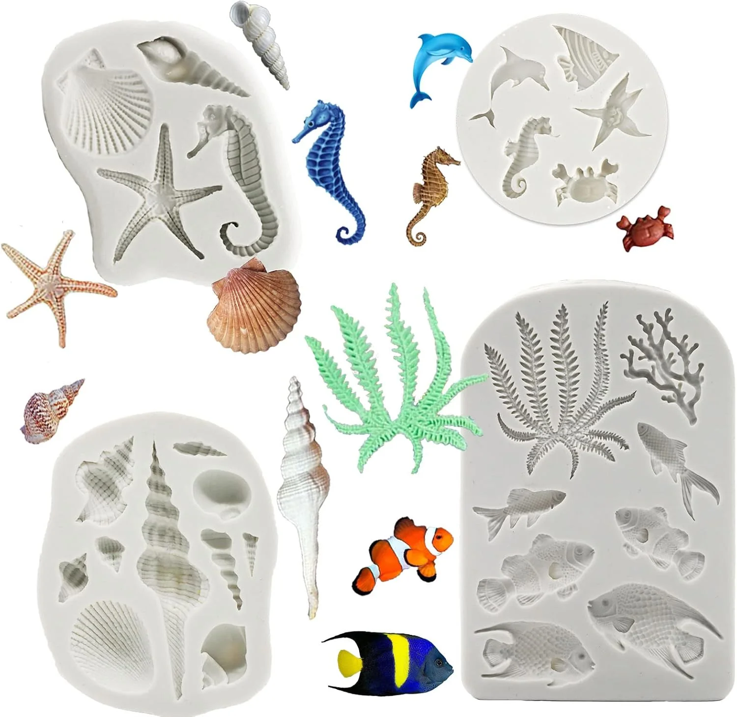 Responsible Memovan Marine Theme Silicone Fondant Mold 4pcs Under the Sea Cake Mold Hippocampus Seaweed Sea Fish Crab Coral Conch Sea Shell Silicone Chocolate Powerful