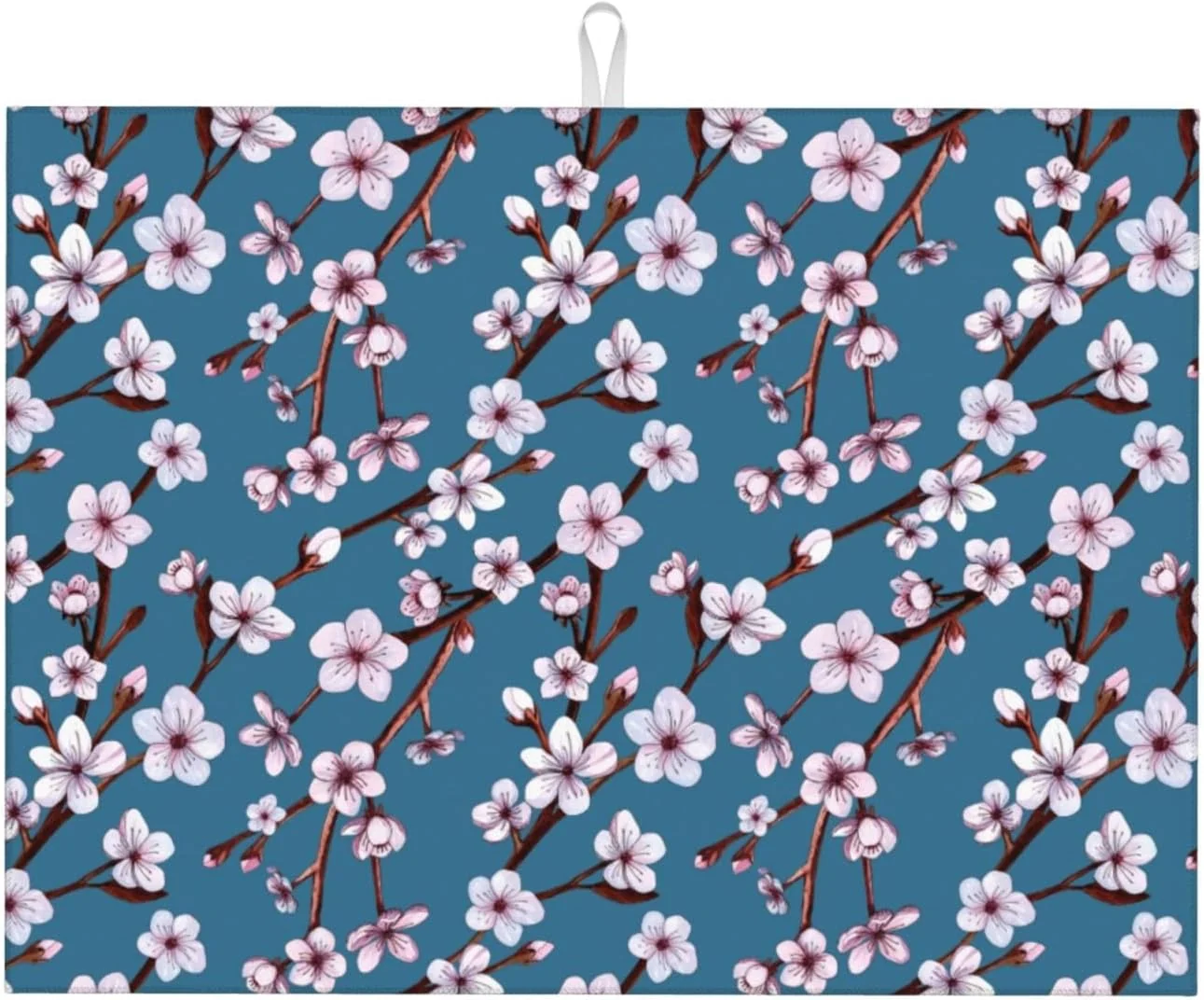 Pure Cherry Blossom Dish Drying Mat Branch Floral Microfiber Absorbent Drying Mats Reversible Kitchen Countertop Protector Dishes Drainer Rack Pad 18x24 Detailed