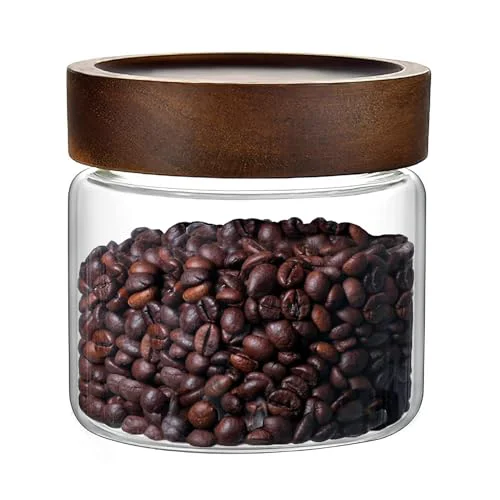 Relaxed 17 Fl oz 500 ml Glass Food Storage Jar with Airtight Screw on Wooden Lid Reusable