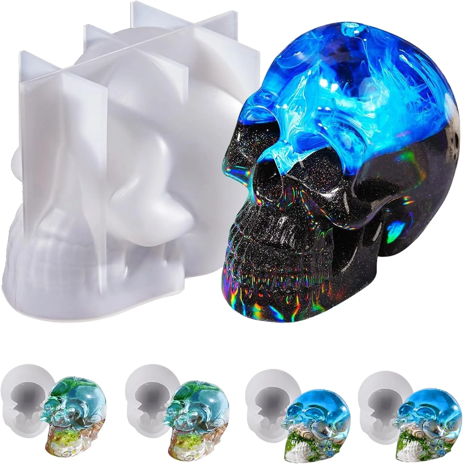 High-End LET'S Resin Resin Molds Silicone 1 Pc Large Silicone Skull Epoxy Molds with 4 Pcs Small Skeleton Epoxy Resin Molds for Resin Casting Art Crafts Casual