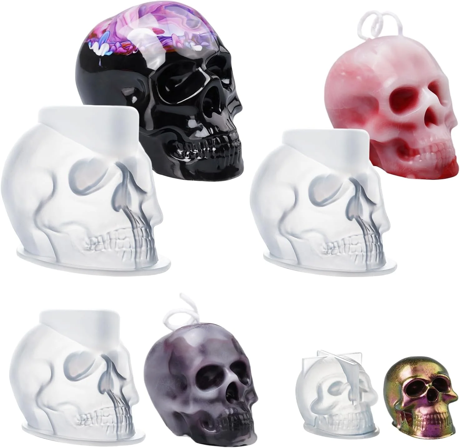 Lightweight LET'S Resin 3D Skull Resin Molds 4 Sizes Set of Skull Silicone Molds for Epoxy Resin Candle Wax Soap Clay Key Chain Casting Environmentally Friendly