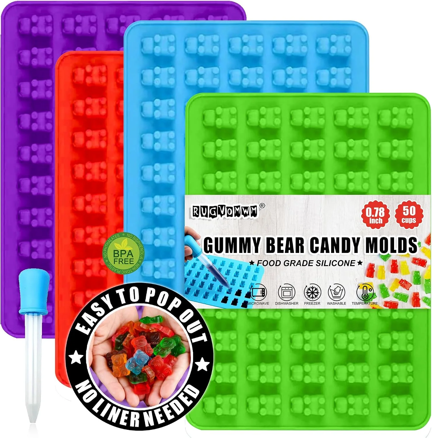 Professional Gummy Bear Silicone Candy Molds - Set of 4 Gummy Bear Mold Trays with Dropper Fun Making Gummy Bears with Non Stick Silicone Candy Molds Silicone Molds for Gummy Bear Candy… Specialty