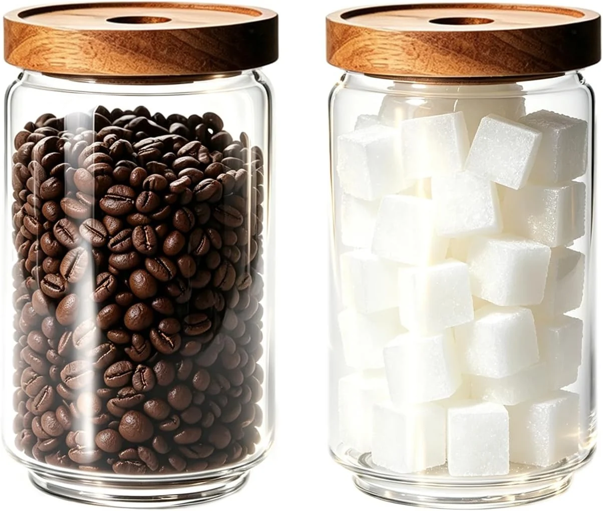 Exclusive Glass Jars with Airtight Wood Lids - 25 OZ 750 ML Kitchen Pantry Storage Containers Decorative Canister for Chia Seed Coffee Bean Sugar Spice Ce Oats Cookie Candy Tea Nuts Set of 2 Detailed