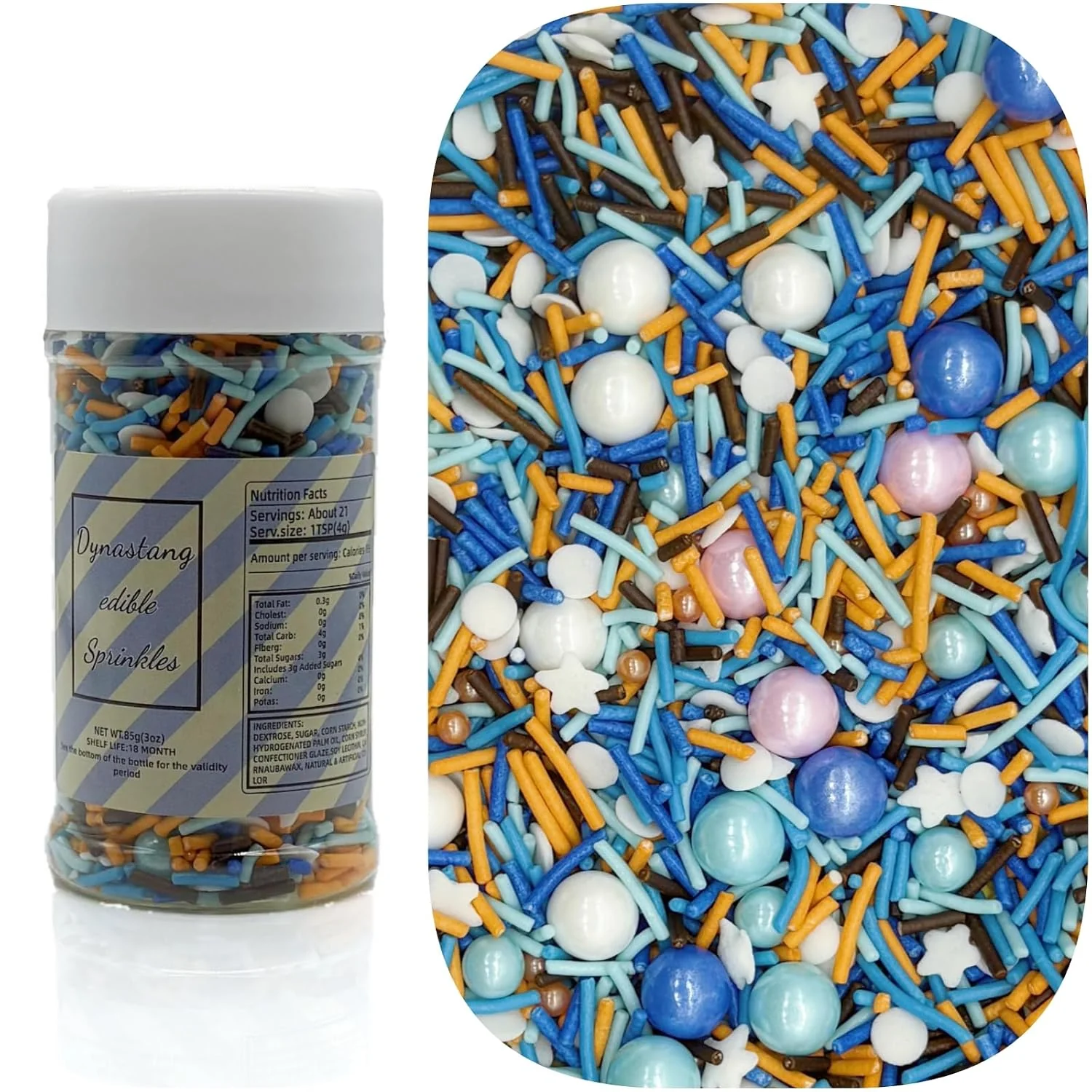 Enhanced Dynastang Blue amp Orange amp White Sprinkles Mixed Style Edible Cake Decorations Cupcake Toppers Cookie for Cakes Cupcakes Desserts Toppings 3OZ User-Friendly