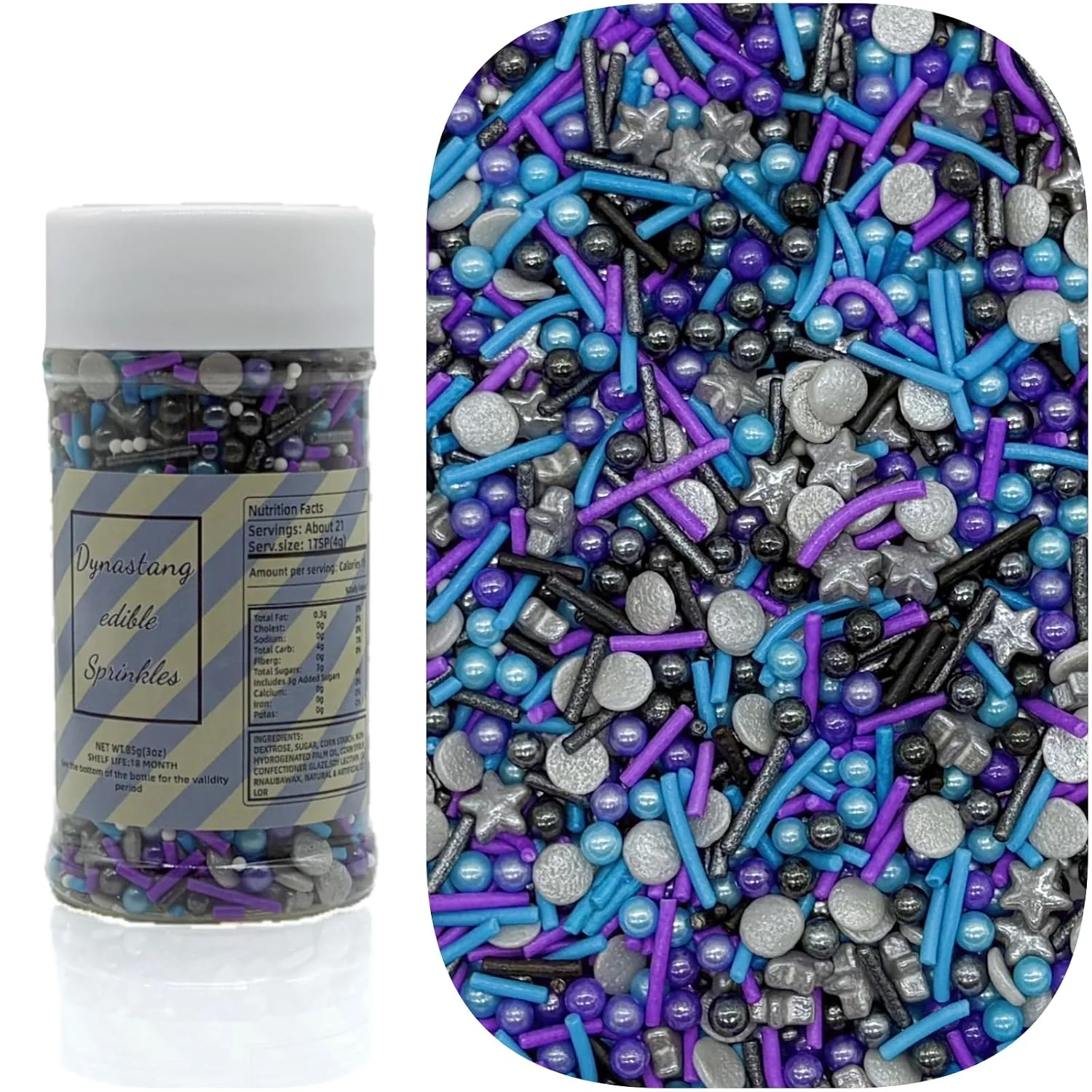 Durable Dynastang Black amp Silver amp Blue amp Purple Sprinkles Mixed Style Edible Cake Decorations Cupcake Toppers Cookie for Cakes Cupcakes Desserts Toppings 3OZ World-Class