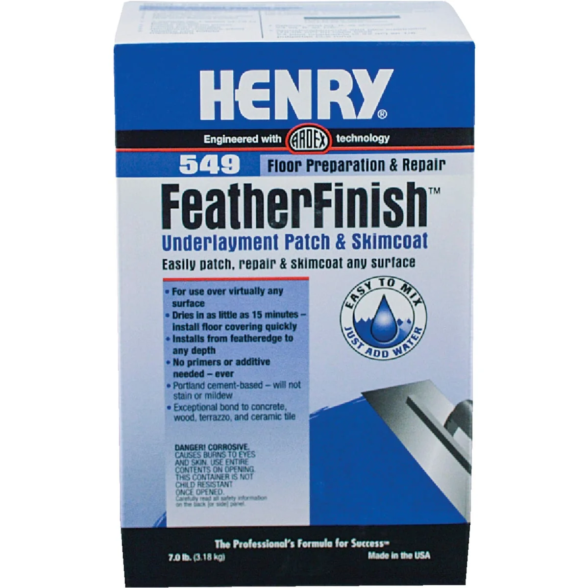 Safe Henry 549 FeatherFinish Underlayment Patch Skimcoat Gray 7 Lbs. Lightweight