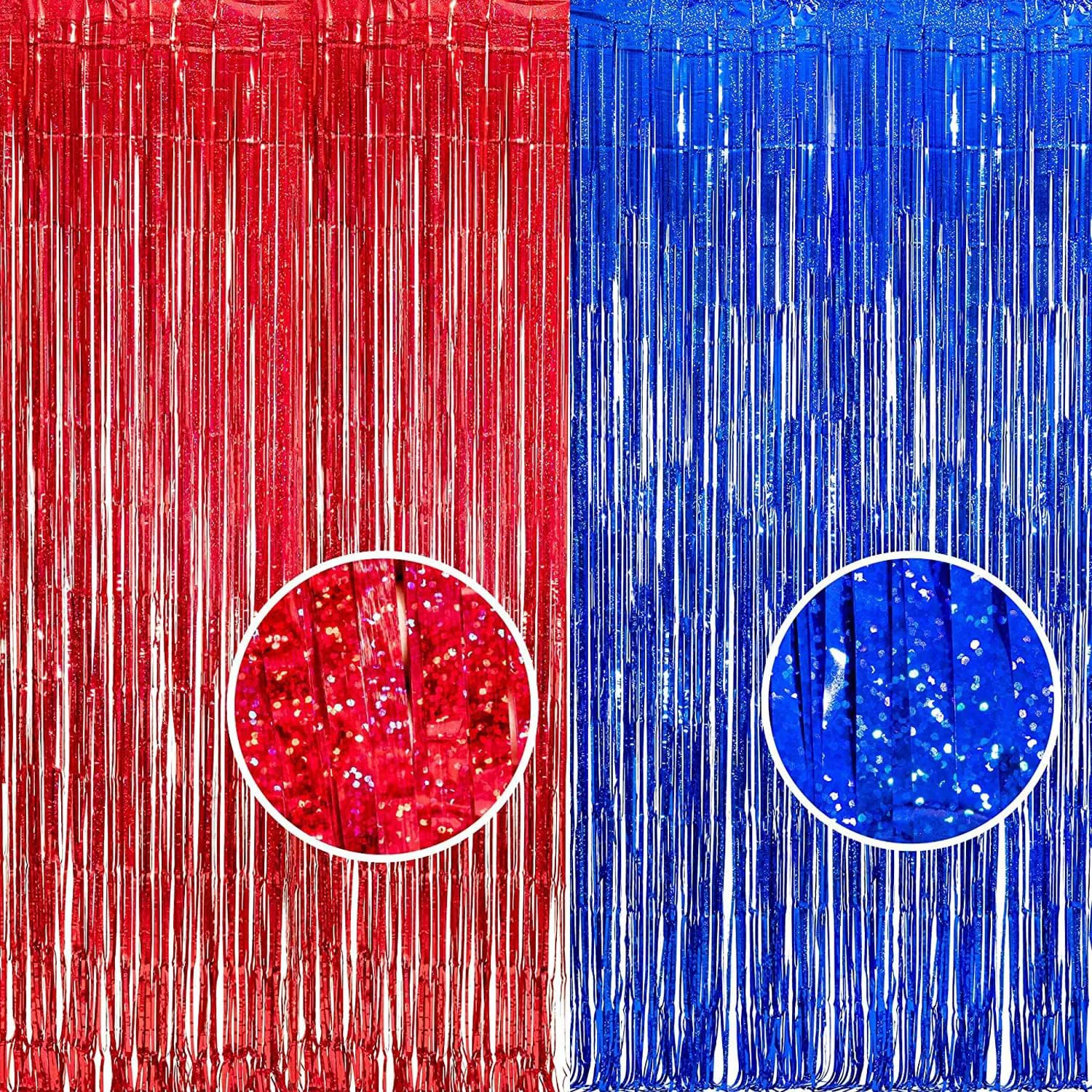 Top-Quality BRAVESHINE Red Blue Tinsel Foil Fringe Curtains Party Steamers Backdrop 2 Pack 3.2x8.2ft Metallic Curtain for Graduation Men Birthday Web Memorial Anniversary Bachelorette 4th of July Decorations Comfortable