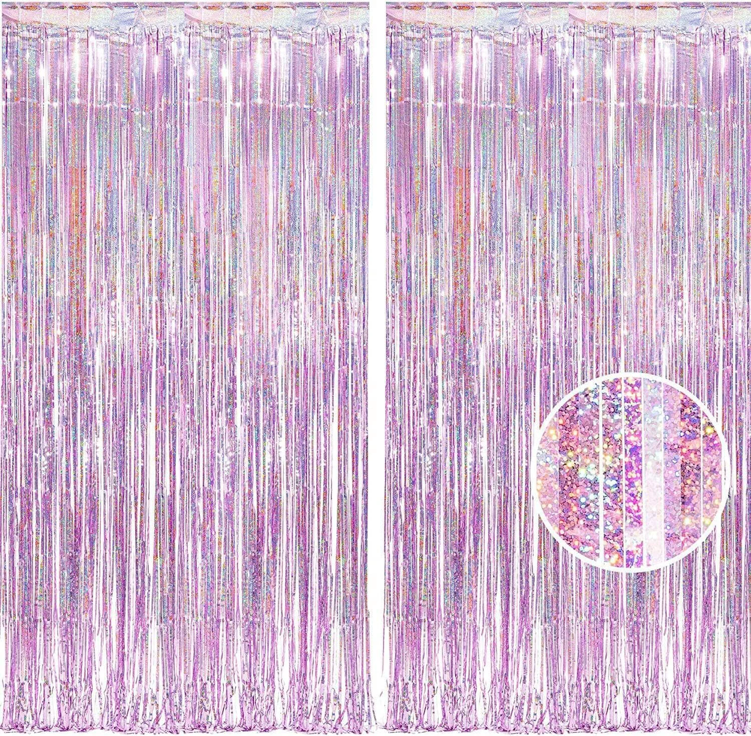 Healthy Braveshine Pink Streamers Tinsel Foil Fringe Curtains - 2Pcs 3.2x8.2ft Metallic Photo Booths Backdrop for Girl Princess Birthday Bridal Next-Generation