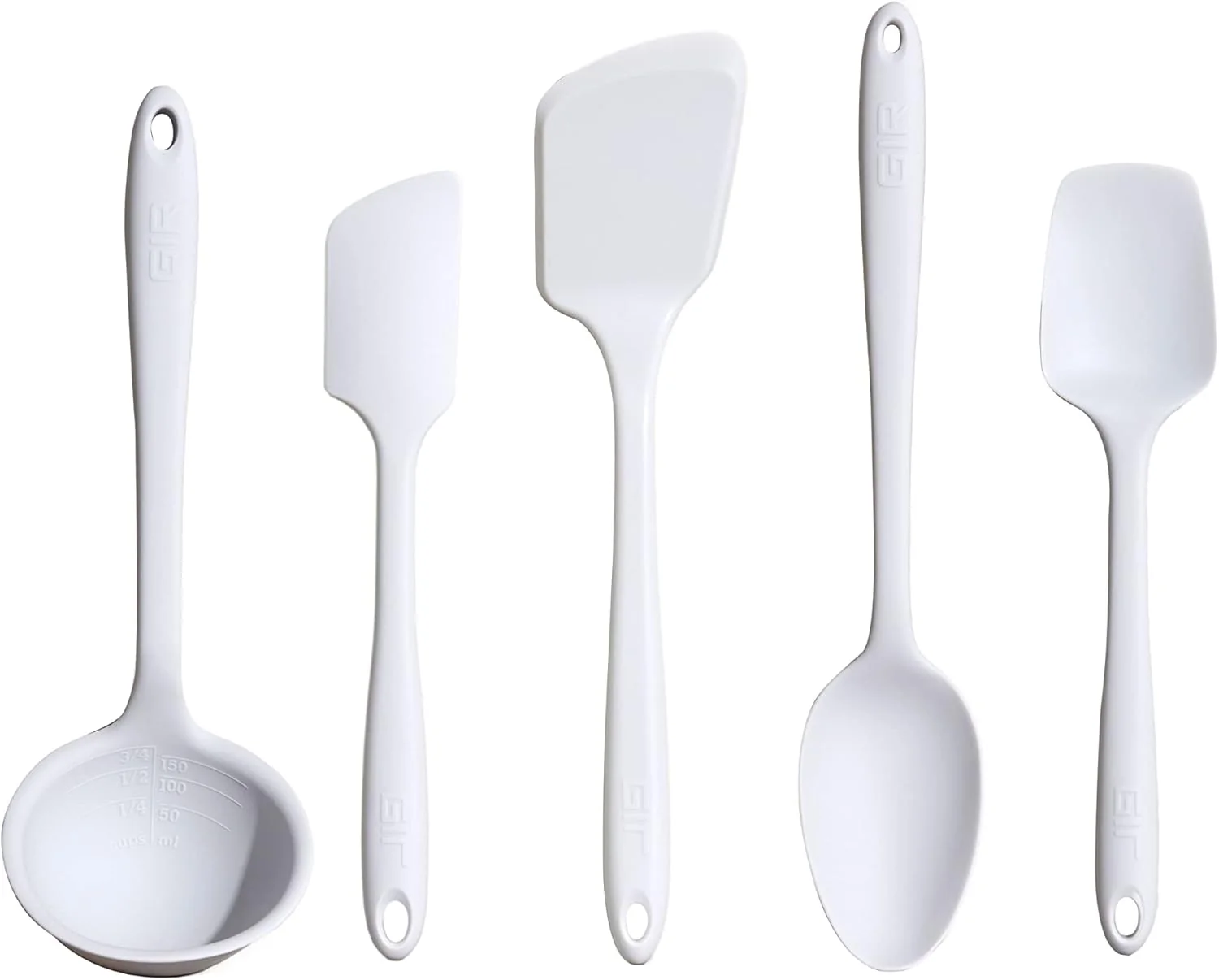 Functional GIR Get It Right 5 Piece Silicone Cooking Utensils Set - Ladle Spatula Flip Spoon Spoonula Non-Stick Heat Resistant Dishwasher Safe Next-Generation