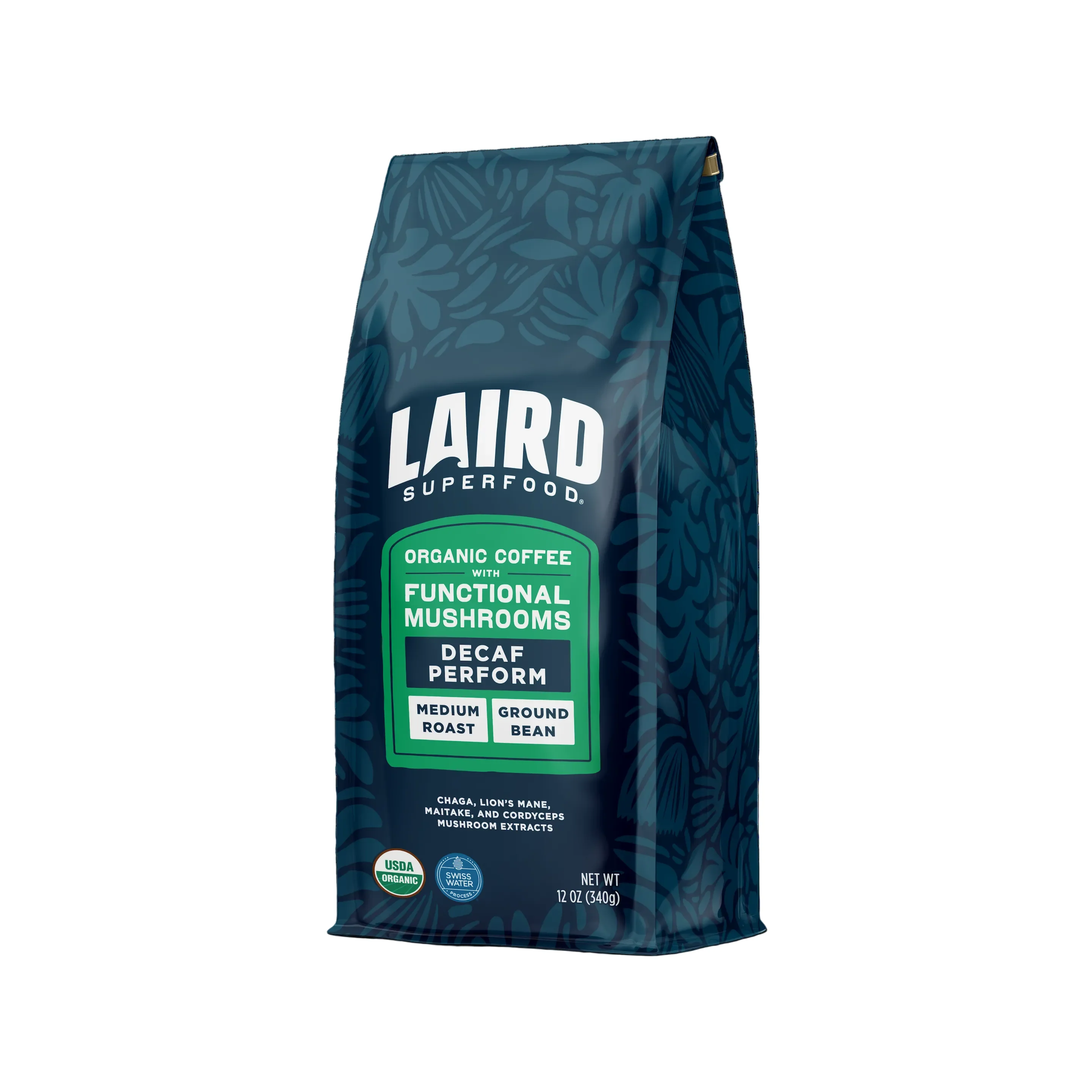 Recyclable Laird Superfood Perform Functional Mushrooms Ground DECAF Organic Coffee - Medium Roast Healthy