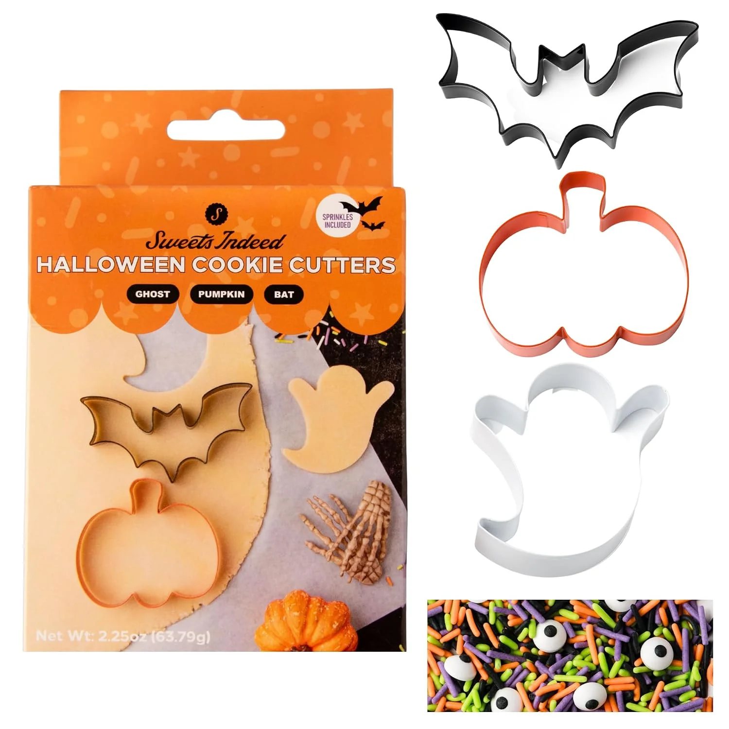 World-Class Sweets Indeed Halloween Cookie Cutters 3 Pack with Sprinkles 2.25 ounces Contemporary