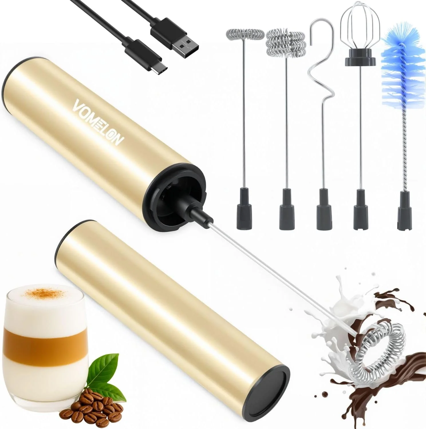 Long-Lasting Rechargeable Milk Frother Handheld Electric Frother Wand Milk Foamer Drink Mixer for Coffee Lattes Cappuccino and Egg Dependable