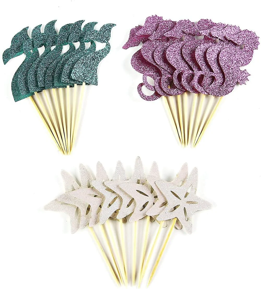 Detailed Partico 24 Pieces Mermaid Theme Glitter Cupcake Topper Cake Picks Decoration for Baby Shower Birthday Party Favors Mermaid Tail Trusted