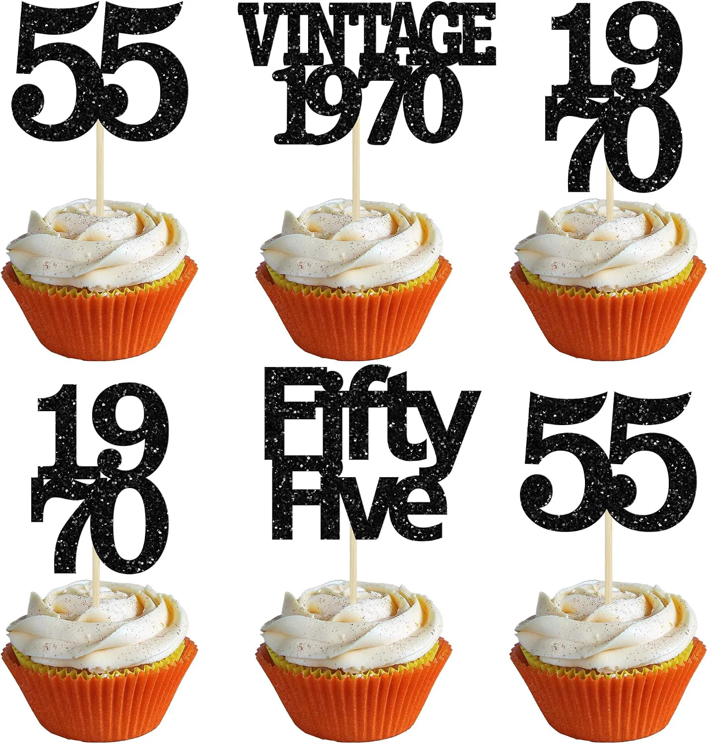 Consistent Gyufise 24Pcs Vintage 1970 Cupcake Toppers Glitter Cheers to 55 Fabulous Fifty Five Cupcake Picks 55th Birthday Wedding Anniversary Party Cake Decorations Supplies Black High-Grade