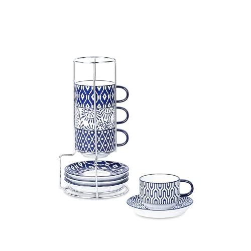 Fast Ceramic Espresso Cups with Saucers and Metal Stand 4 Count Top-Quality
