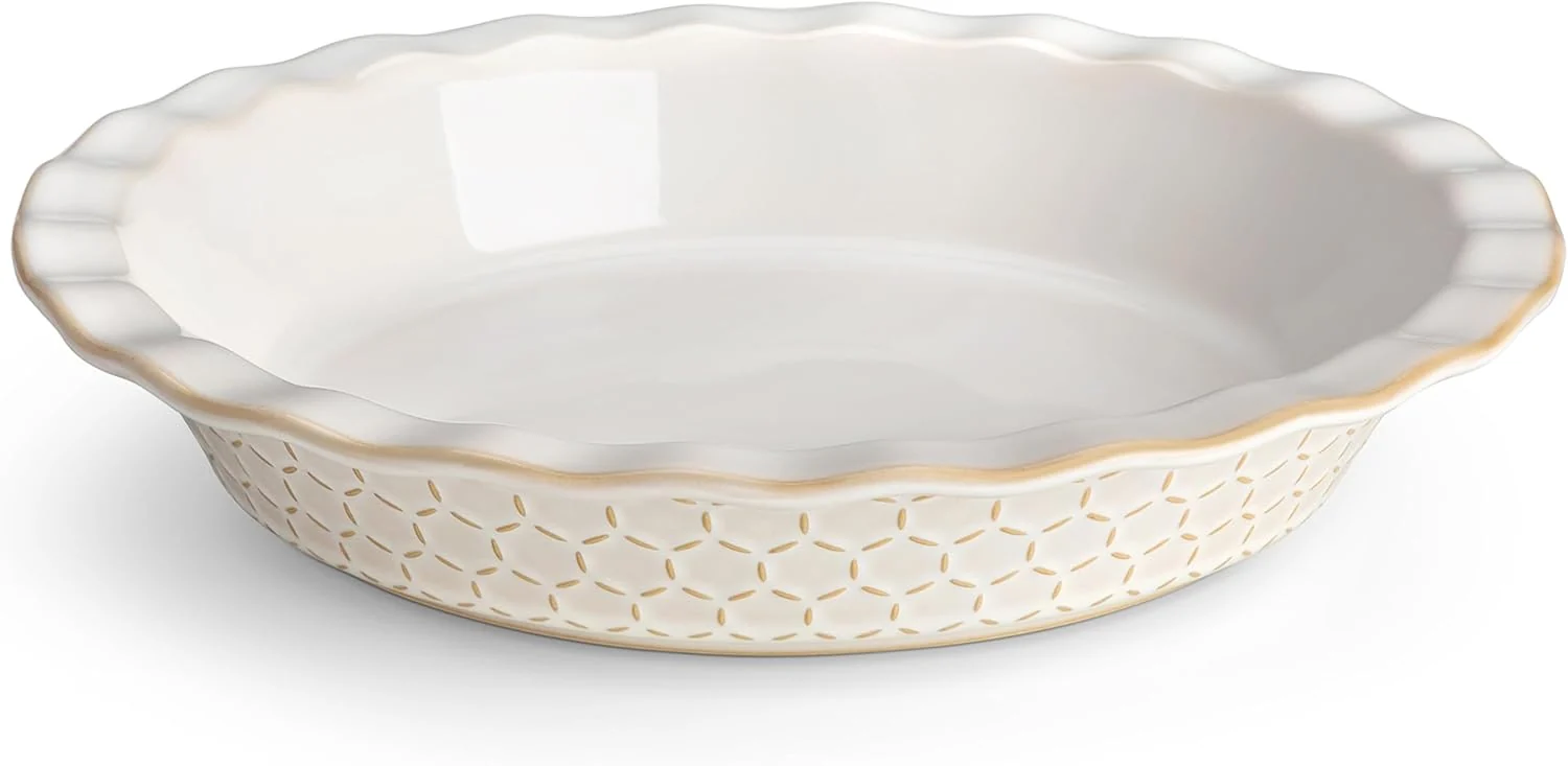 Clean MALACASA Stoneware Pie Dish 9 Inch Quiche Baking Dish Embossed Contemporary