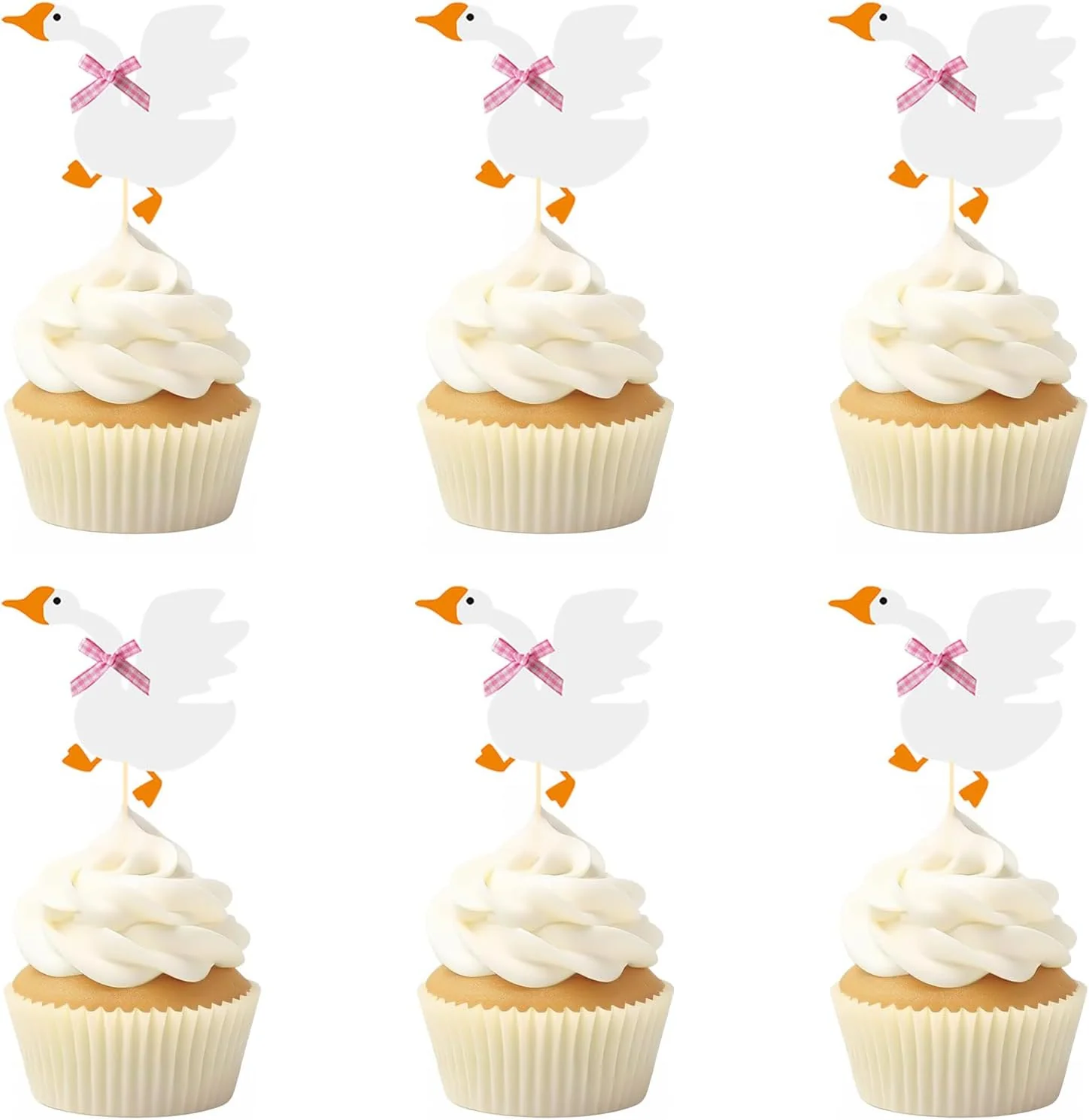Soft 12PCS Silly Goose Cupcake Toppers Funny Goose Birthday Cake Decorations White Goose Baby Shower Theme Decorations Party Supplies for Baby Boy Girls Carefully Designed
