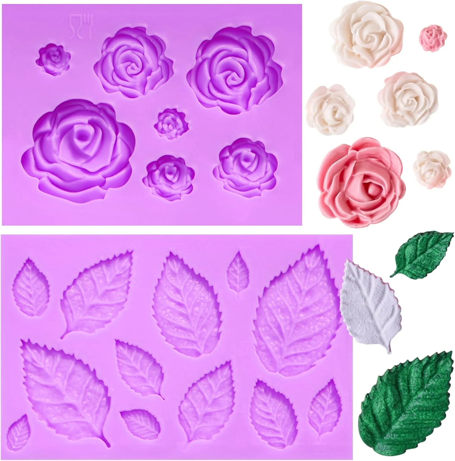 Enhanced Rose Flower Fondant Molds Flower and Leaves Silicone Molds Cake Decoration Chocolate Molds for Cupcake Topper Candy Cookie Clay Crafting Projects Eco-Friendly