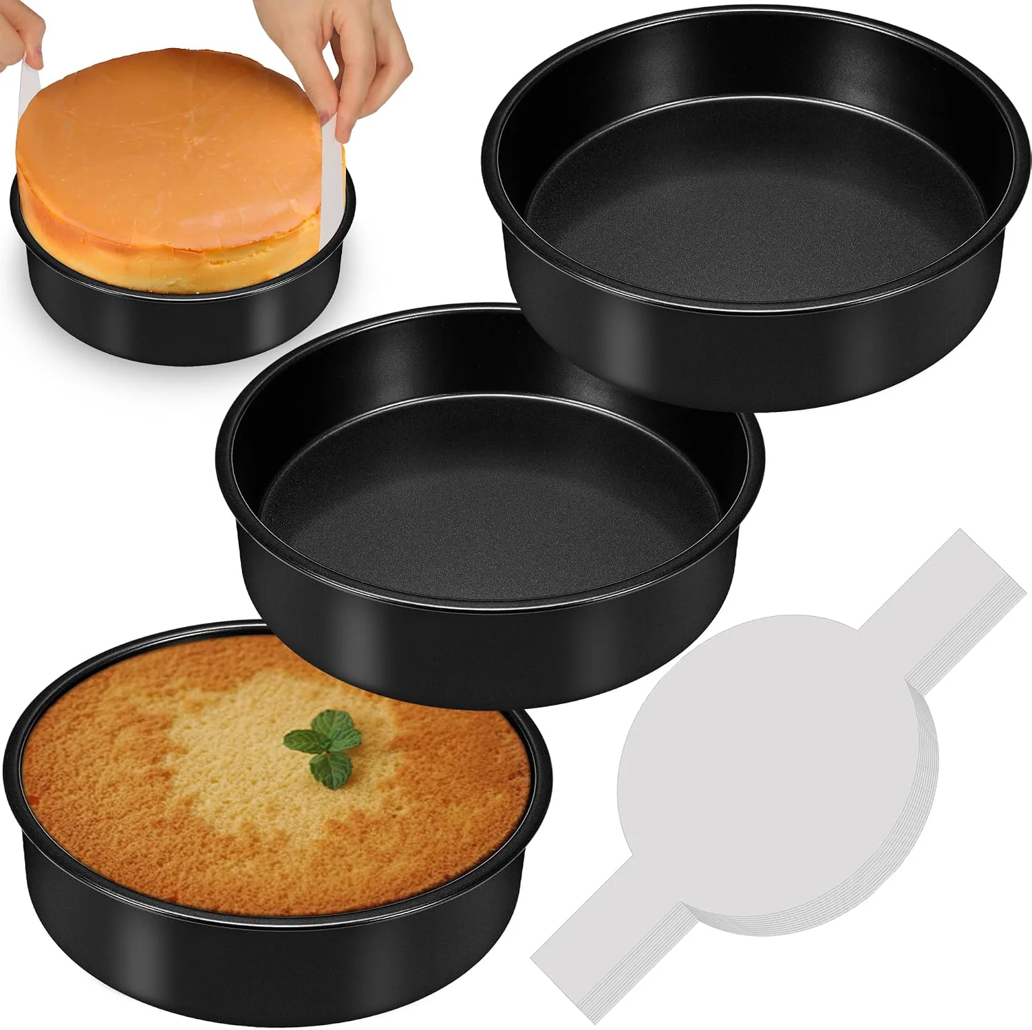 Artisan AWTBDP 6 Inch Cake Pans 3PCS Smash Cake Pans with 100PCS Parchment Paper No-Stick Round Small Cake Pans Set for Baking Layer Cakes Sturdy Baking Pan Set for Christmas Birthday Dishwasher Safe