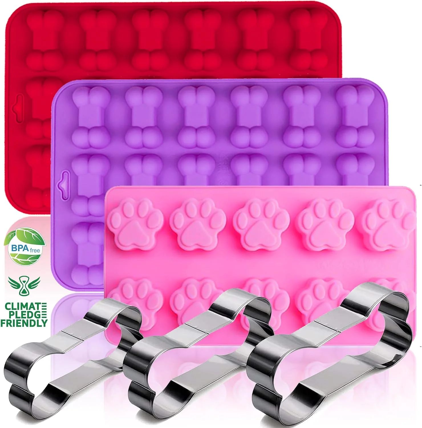 Flexible Puppy Dog Paw and Bone Silicone Molds for Baking Non-Stick Food Grade Silicone For Chocolate Candy Jelly Ice Cube Dog Treats Dog Treat Mold - 6 Pack Minimalist