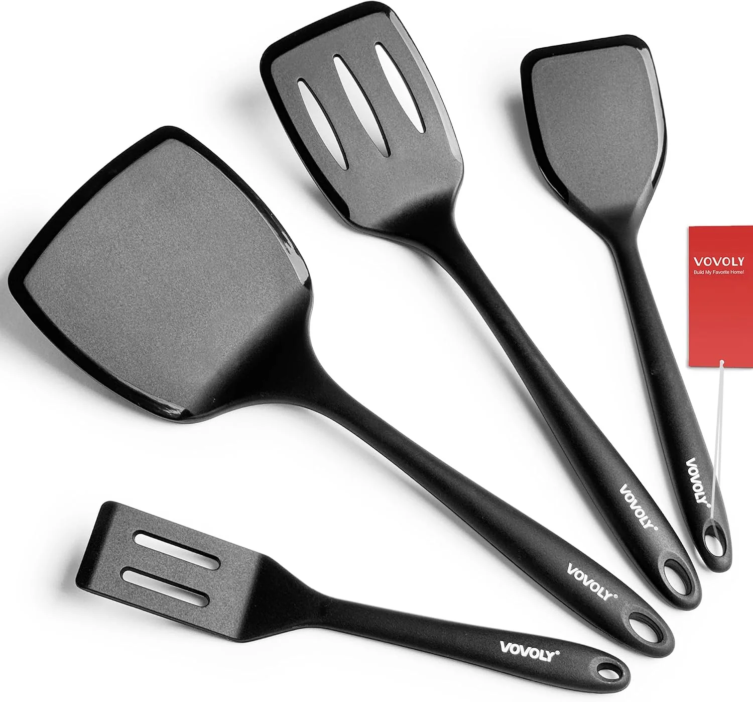 Certified Silicone Spatula Set 600°F Heat Resistant Silicone Spatula Turner Flipper for Cooking Non Stick and Non Scratch Kitchen Utensils for Eggs amp Pancakes 4 Pack Black High-Grade