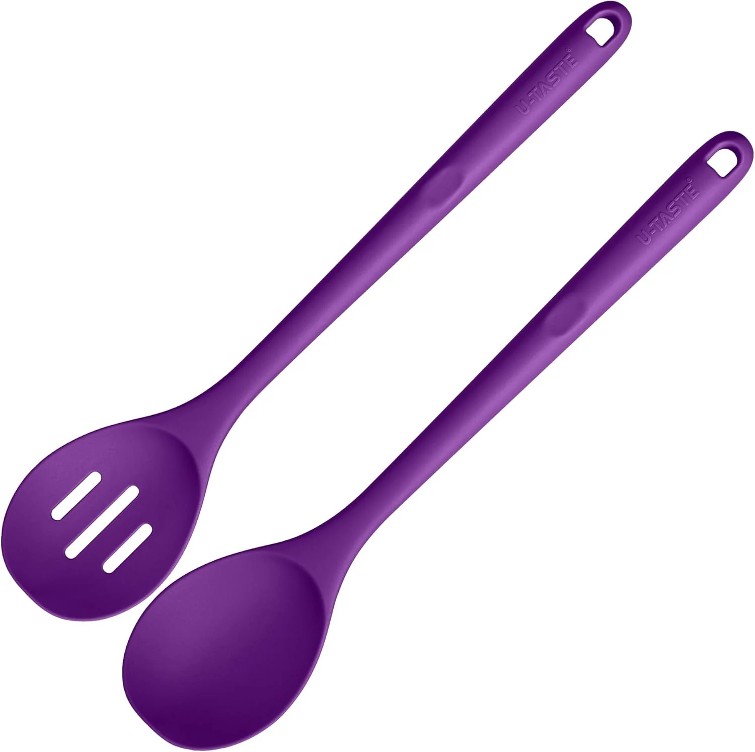 Certified 600ºF Heat Resistant Silicone Spoons U-Taste 13.3in Solid Slotted Kitchen Cooking Spoon Nonstick Food Grade Long Rubber Utensil Crafted