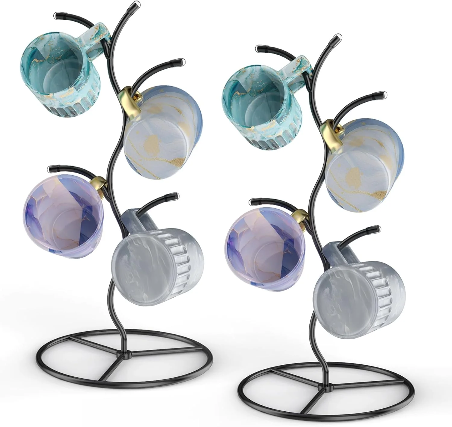 Official 2 Pack Mug Holder Metal Coffee Mug Holders Tree Decorative Mug Rack Mug Cup Tree for Kitchen Decor Organizer Black Next-Generation