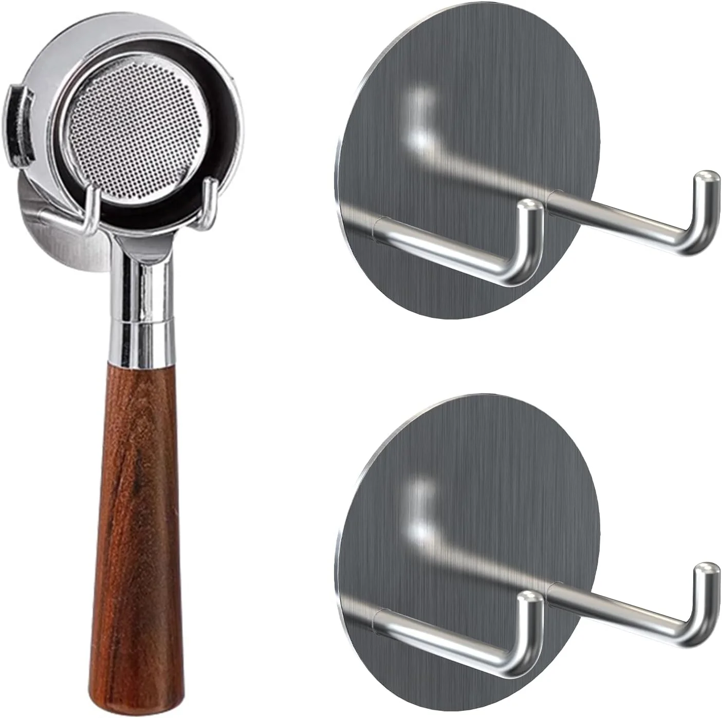 Fashionable 2 Pack Stainless Steel Espresso Portafilter Rack Wall Mount Coffee Portafilter Holder for 51mm 53mm 58mm Portafilters Silver High-Quality