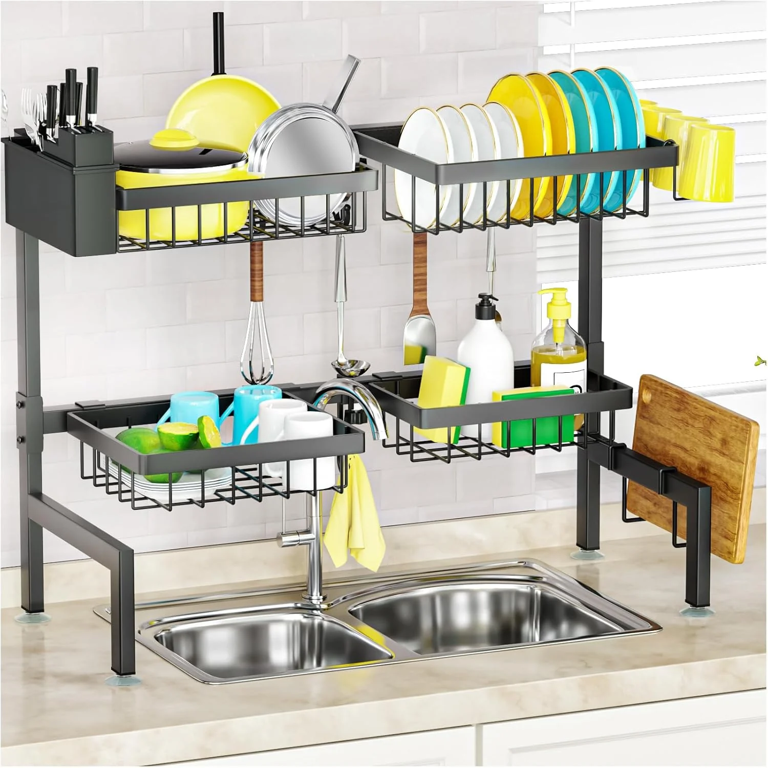 Soft SNSLXH 4 Baskets 2-Tier Over The Sink Dish Drying Rack 26.57 -35 Sustainable